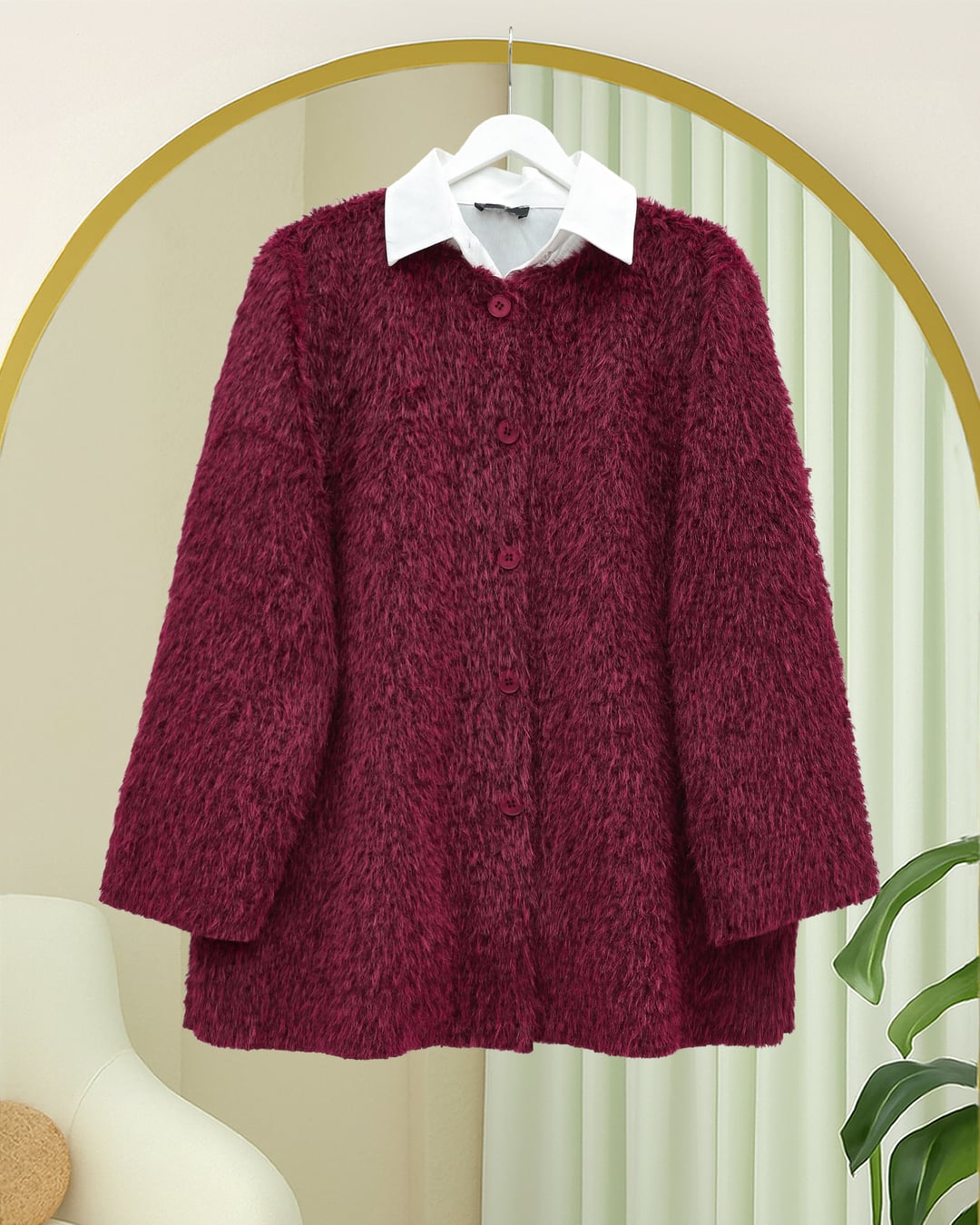 Burgundy Womens Jacket with Matching Scarf - Podyumplus - by Peralane - photo 3
