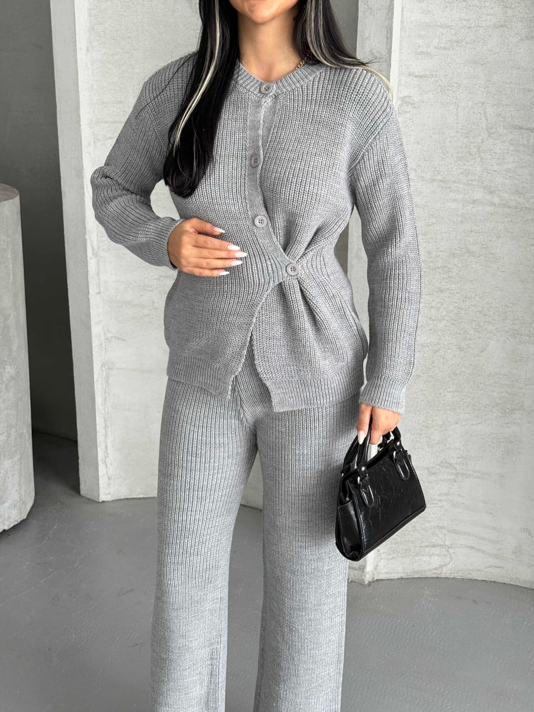 Button Detail Knit Cardigan and Wide Leg Trouser Set - My Bee - by Peralane - photo 4