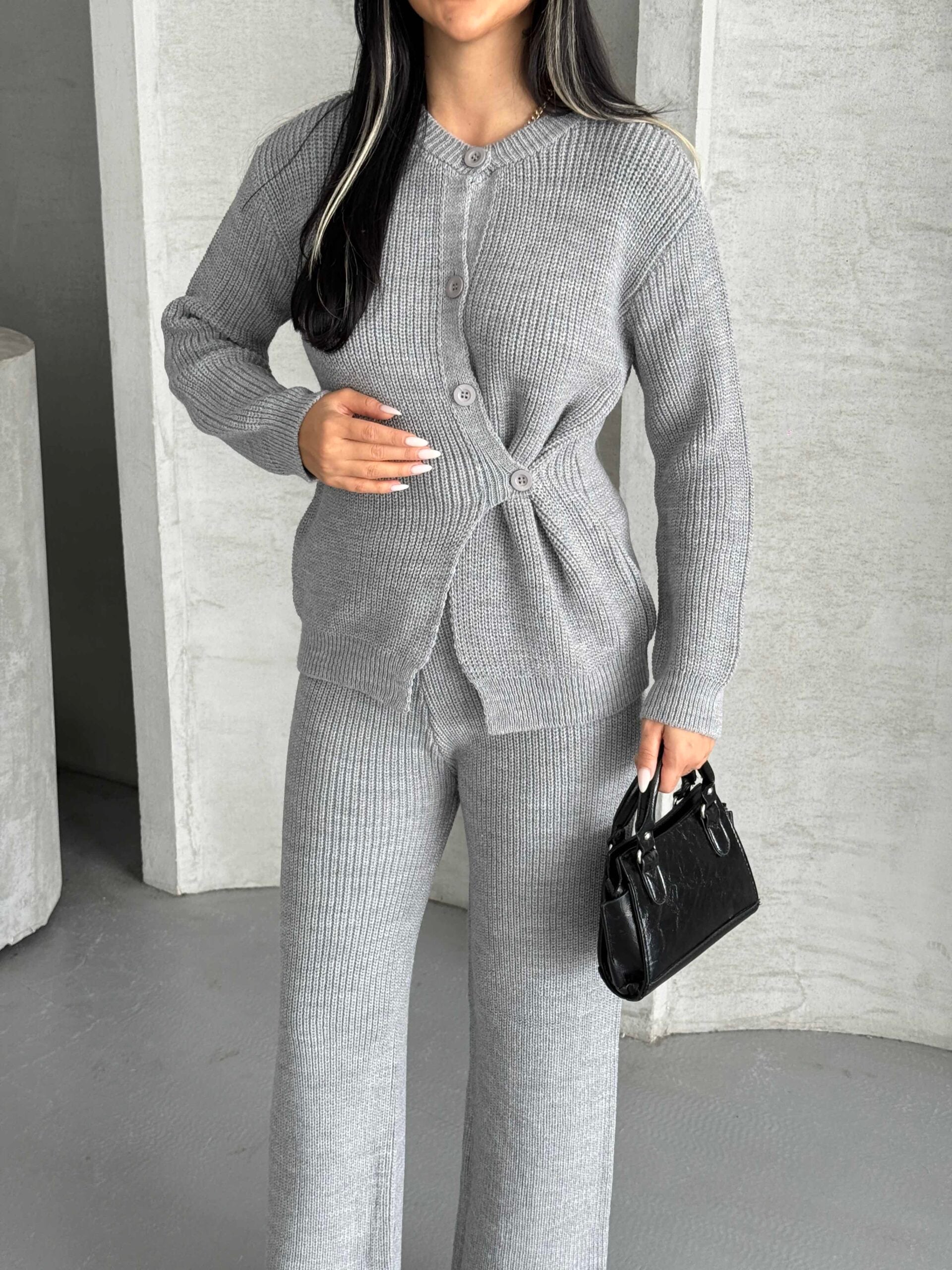 Button Detail Knit Cardigan and Wide Leg Trouser Set - My Bee - by Peralane - photo 4