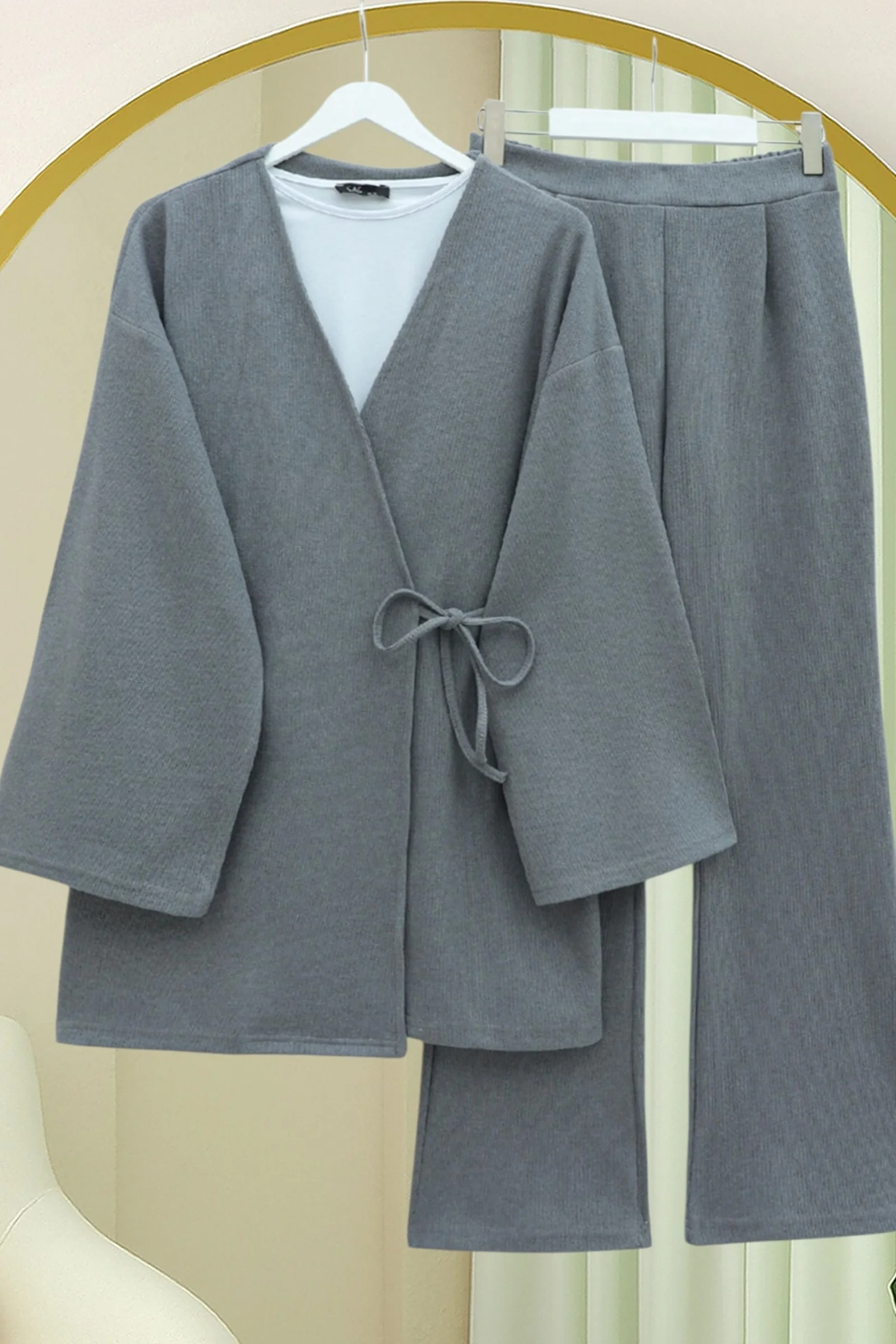 Cross-Wrap Selanik Kimono Set - Grey - Podyumplus - by Peralane - photo 3