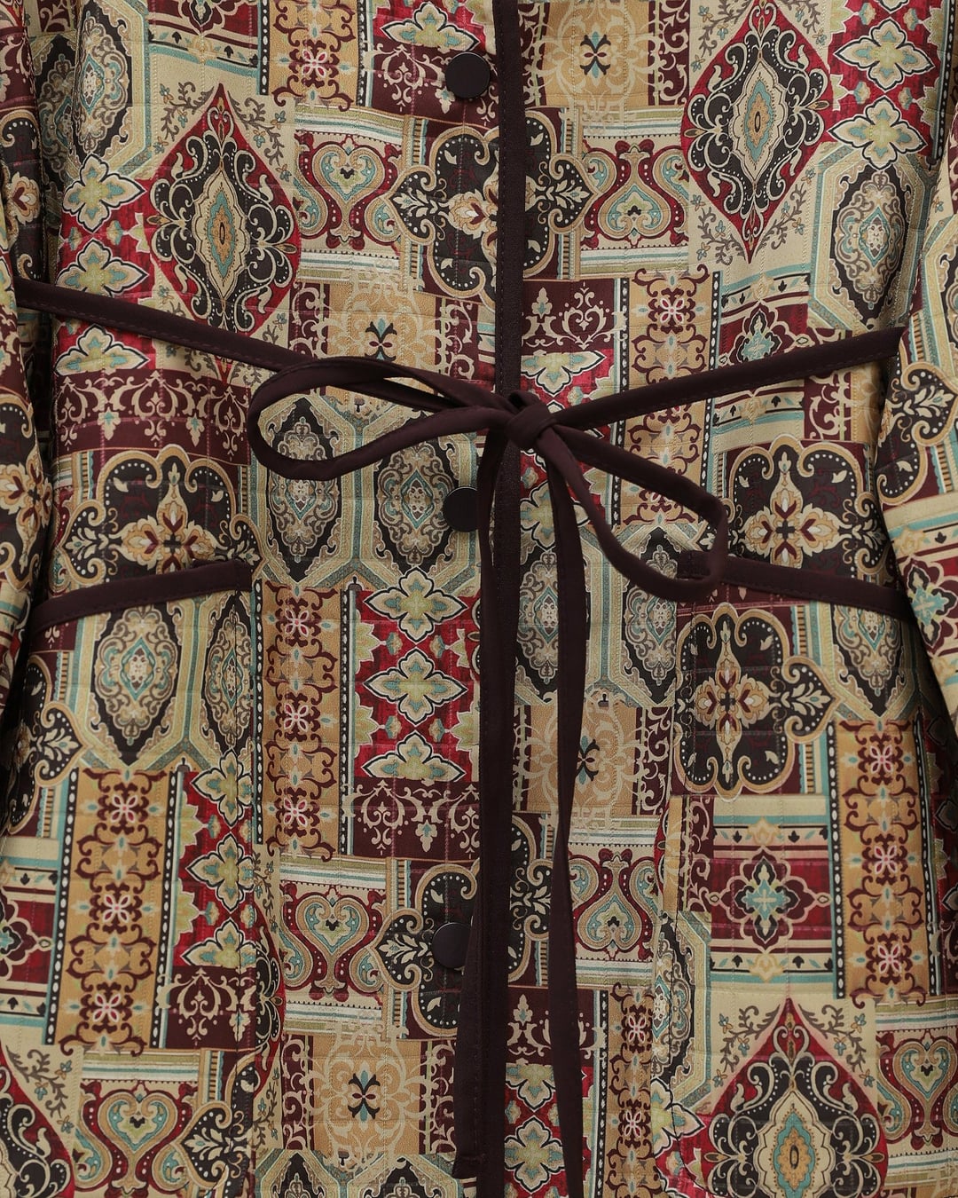 Ethnic Pattern Jacket with Folded Sleeves and Tie Waist - Burgundy - Podyumplus - by Peralane - photo 5