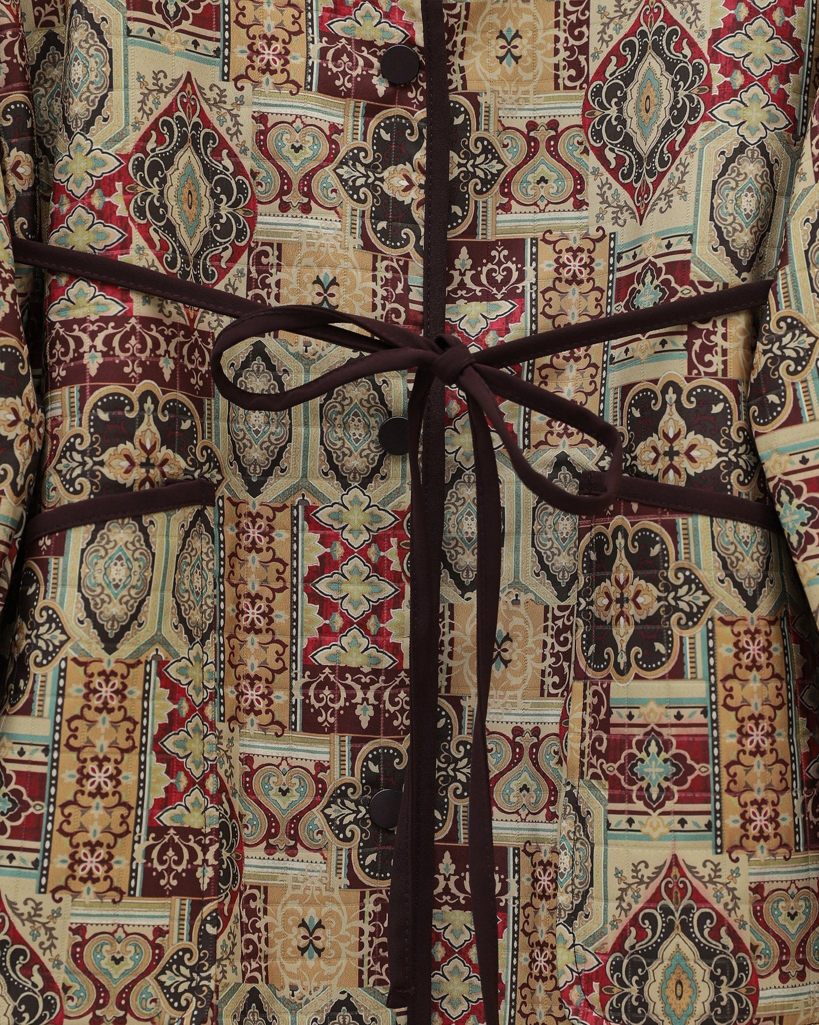 Ethnic Pattern Jacket with Folded Sleeves and Tie Waist - Burgundy - Podyumplus - by Peralane - photo 5