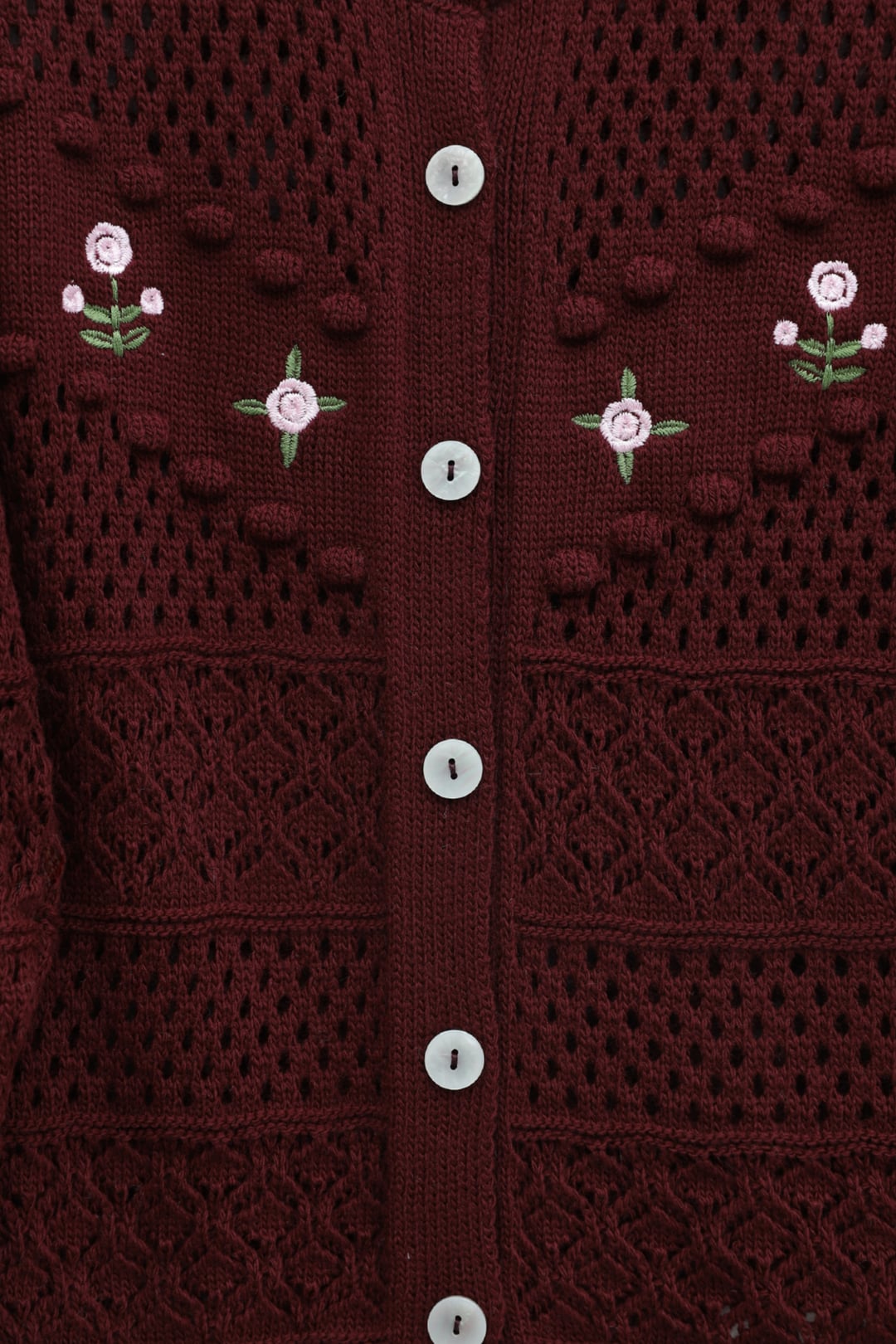 Maroon Floral Embroidered Button Knit Cardigan - Podyumplus - by Peralane - photo 6