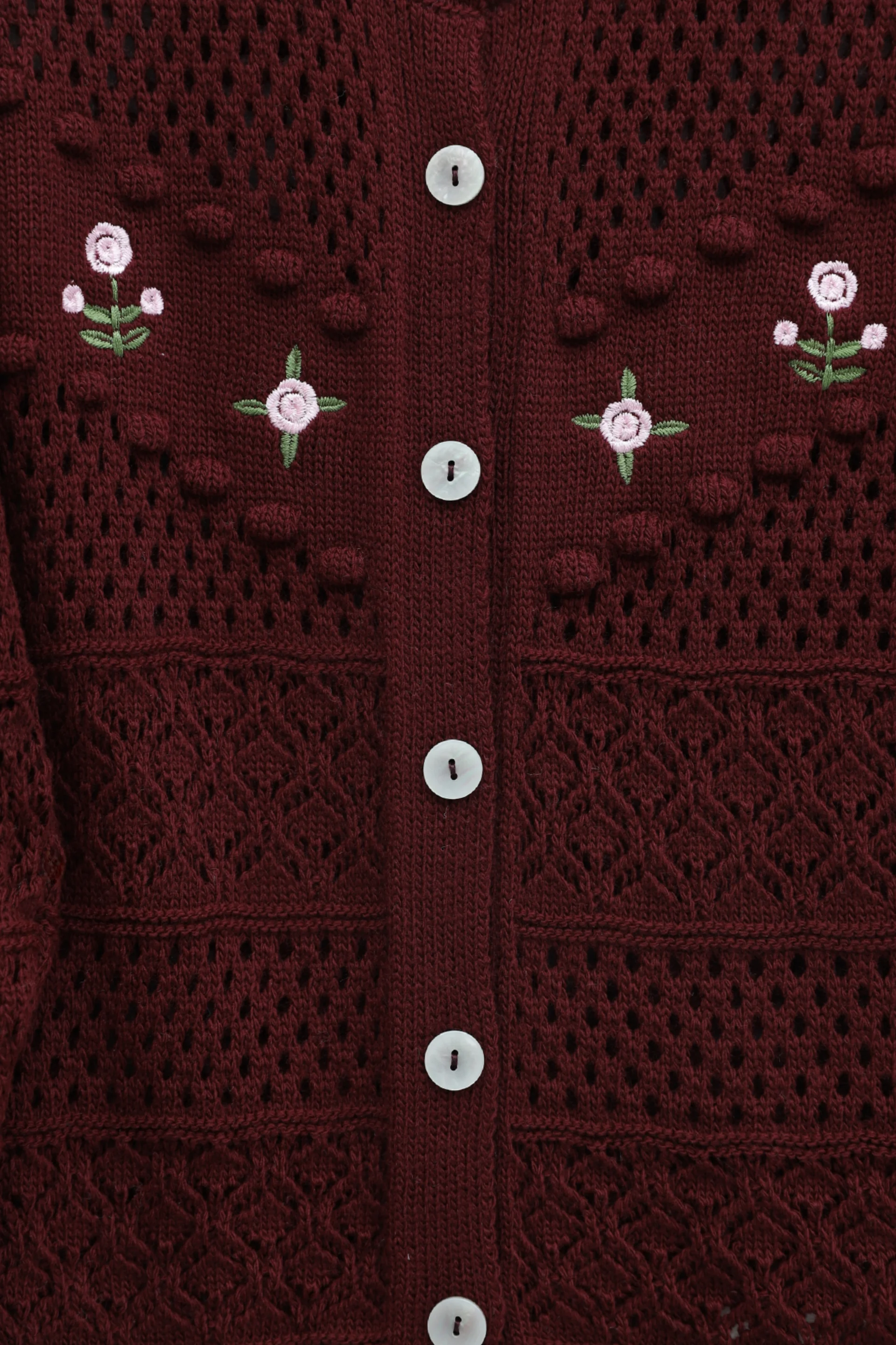 Maroon Floral Embroidered Button Knit Cardigan - Podyumplus - by Peralane - photo 6
