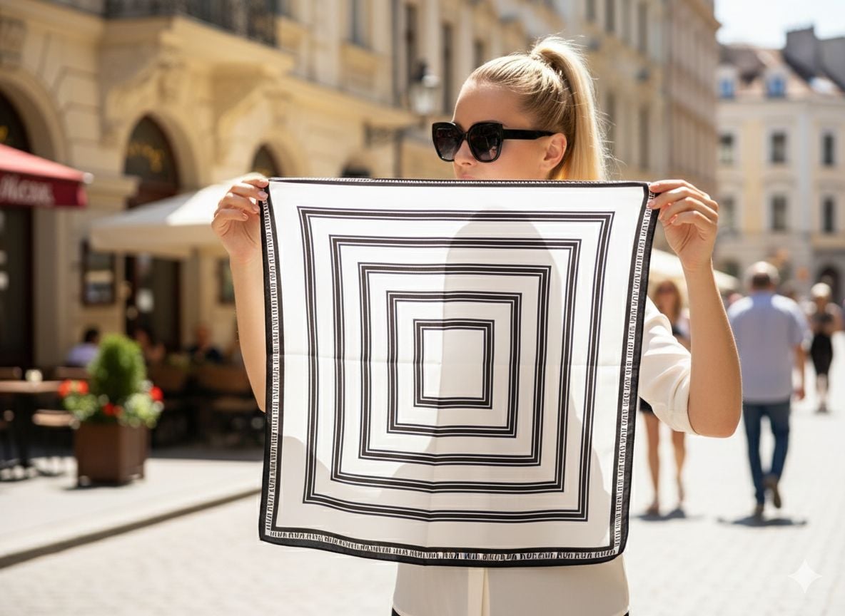 Black Geometric Print Bandana Scarf 70x70 cm - Nesvay - by Peralane