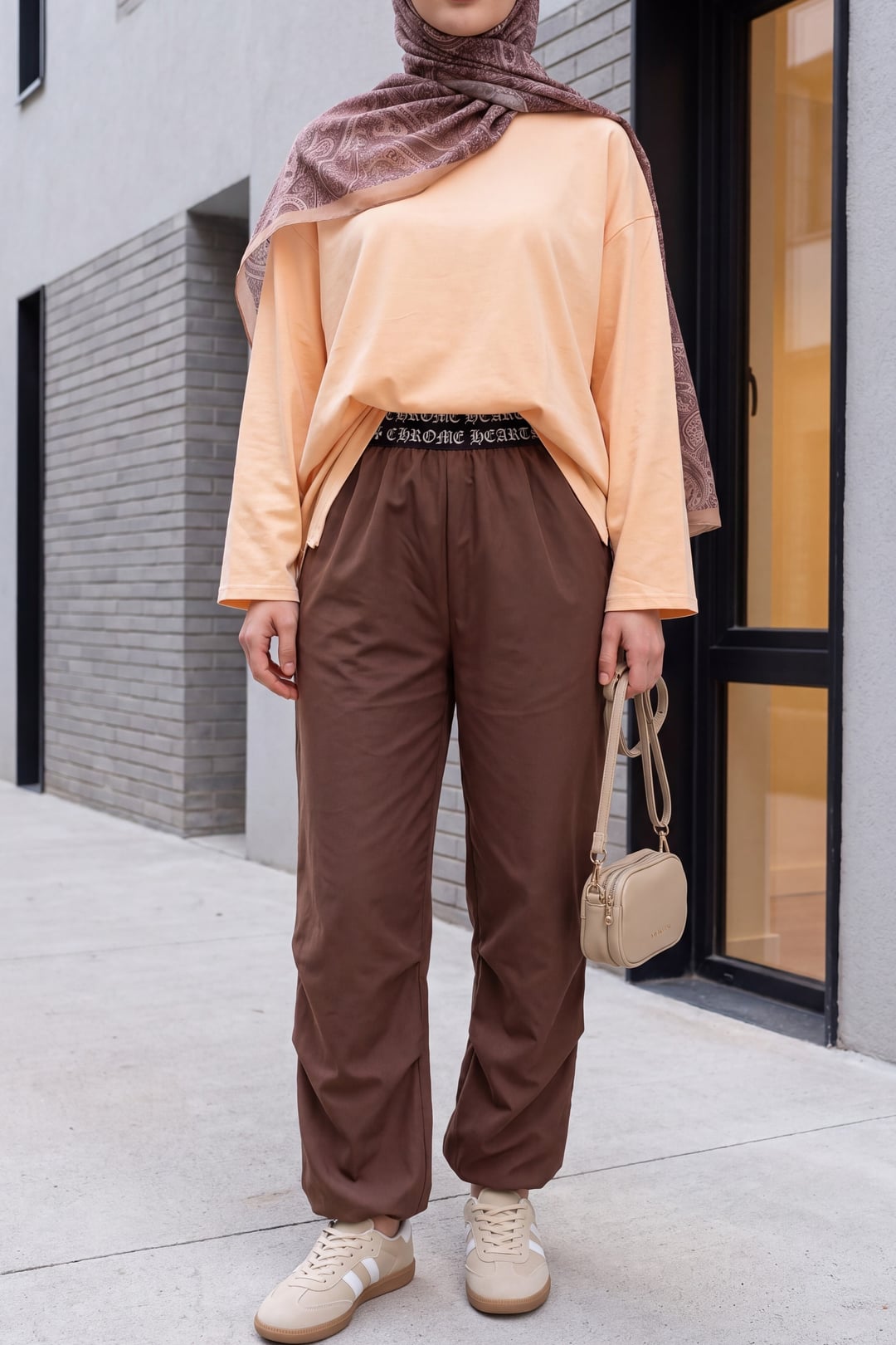 Brown Elastic Waistband Drawstring Hem Trousers - Podyumplus - by Peralane - photo 2