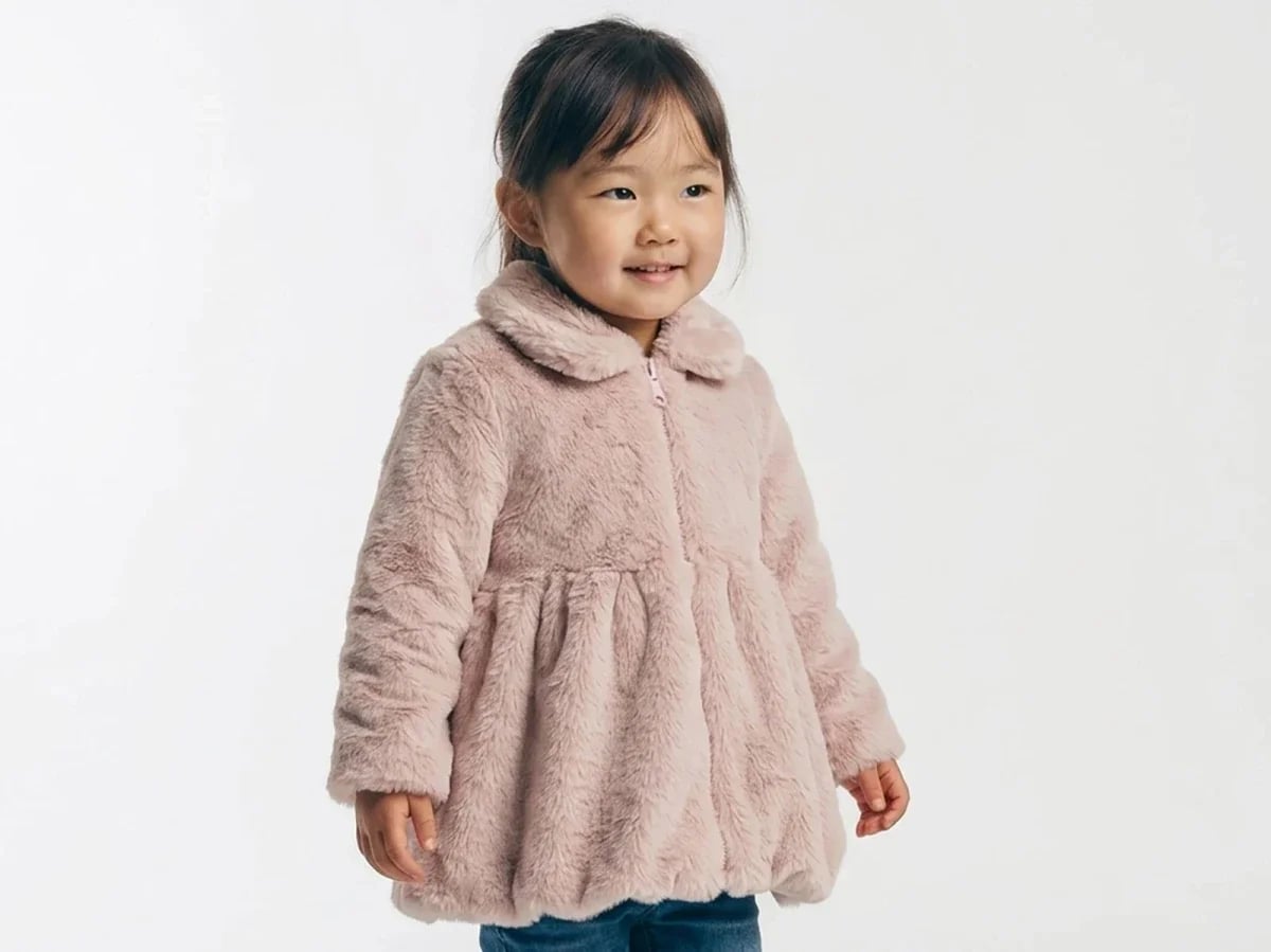 Girls' Faux Fur Coat with Collar - Pale Pink - Carino - by Peralane