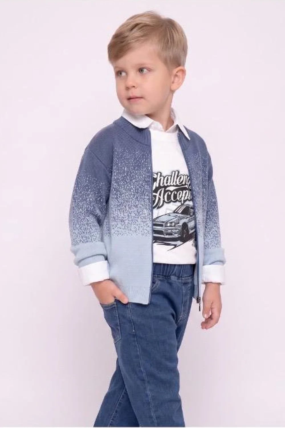 Boys' Knitted Zip-Up Cardigan Set - Blue Gradient - Has Bereket - by Peralane