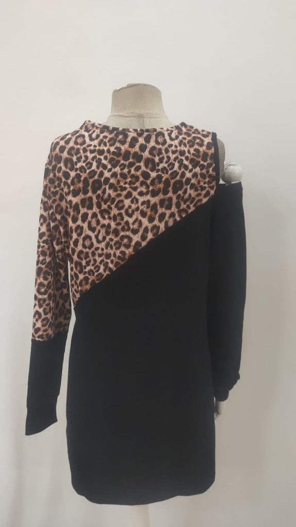 Women's Long Sleeve Cold-Shoulder Leopard Print Viscose Two-Thread Mini Dress - Janes - by Peralane - photo 7
