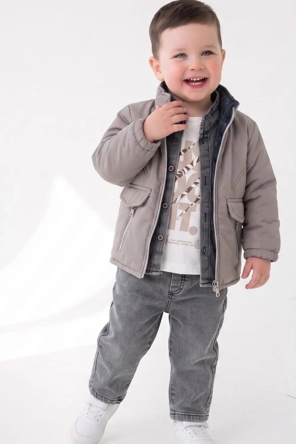 Boys 3-Piece Set with Padded Jacket - Grey - Has Bereket - by Peralane