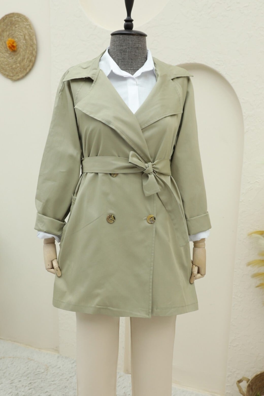 Bolero Detail Buttoned Mid-Length Trench Coat - Stone - Podyumplus - by Peralane - photo 2