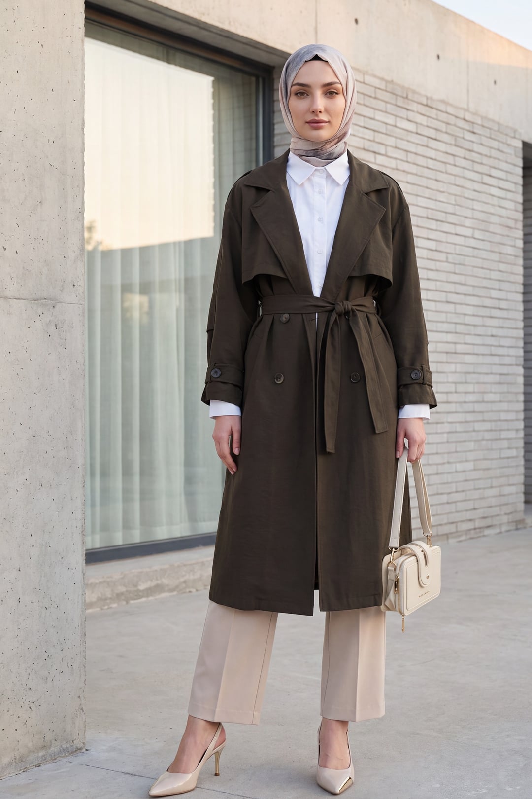 Pes Fabric Trench Coat with Belt, Pockets, Epaulettes and Bolero Detail - Dark Brown - Podyumplus - by Peralane - photo 3