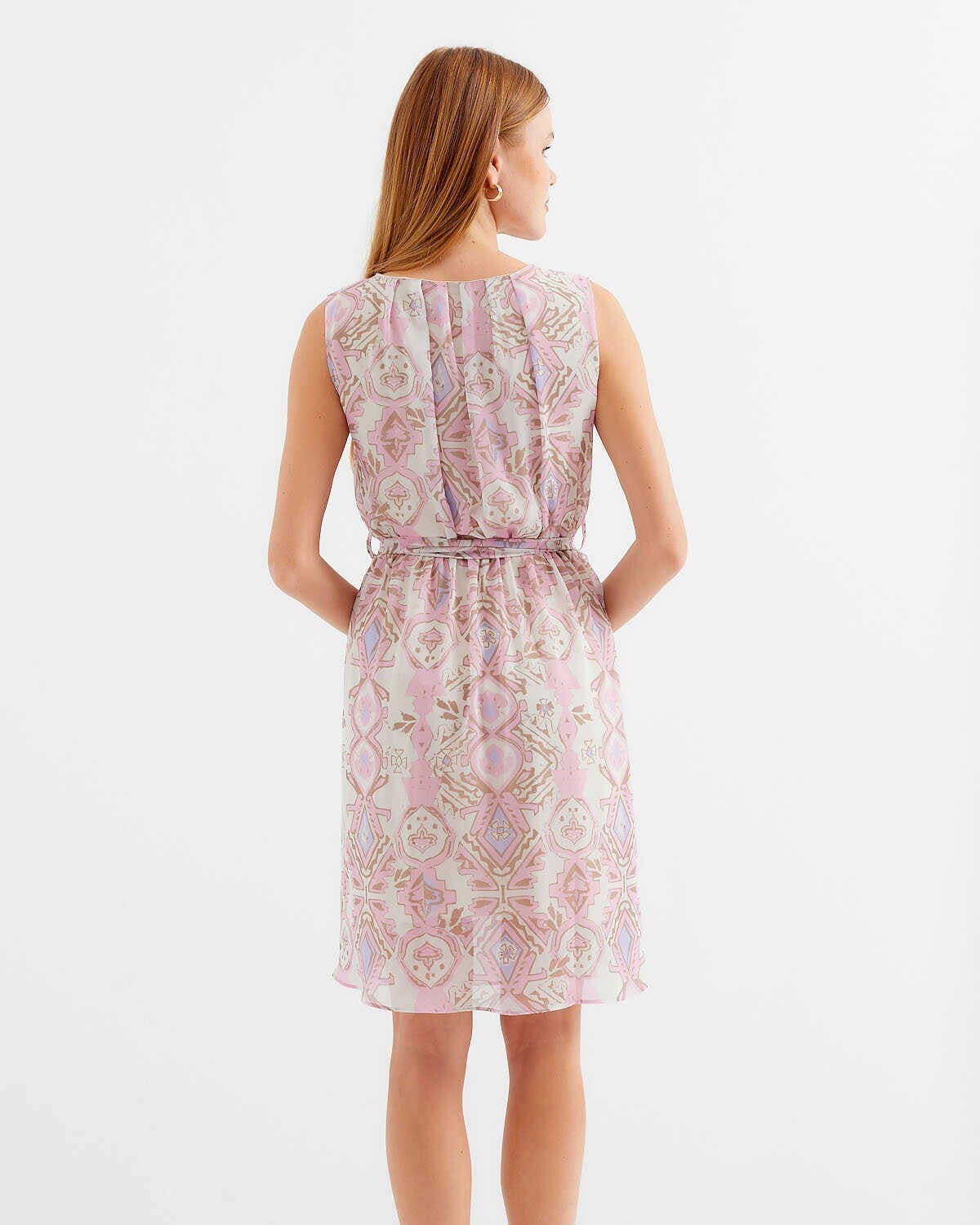 Patterned Sleeveless Chiffon Dress - Pink - Bigdart - by Peralane - photo 4