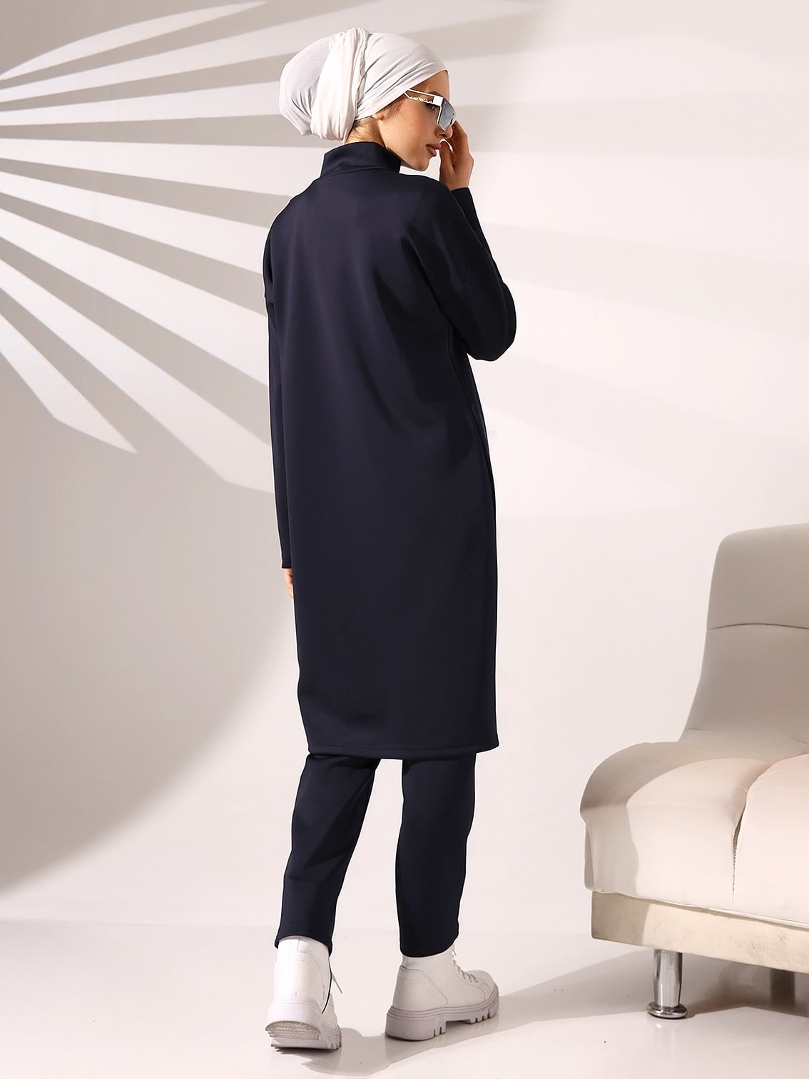 High Neck Double Layer Front Tunic Trousers Scuba Set - Black - Podyumplus - by Peralane - photo 7