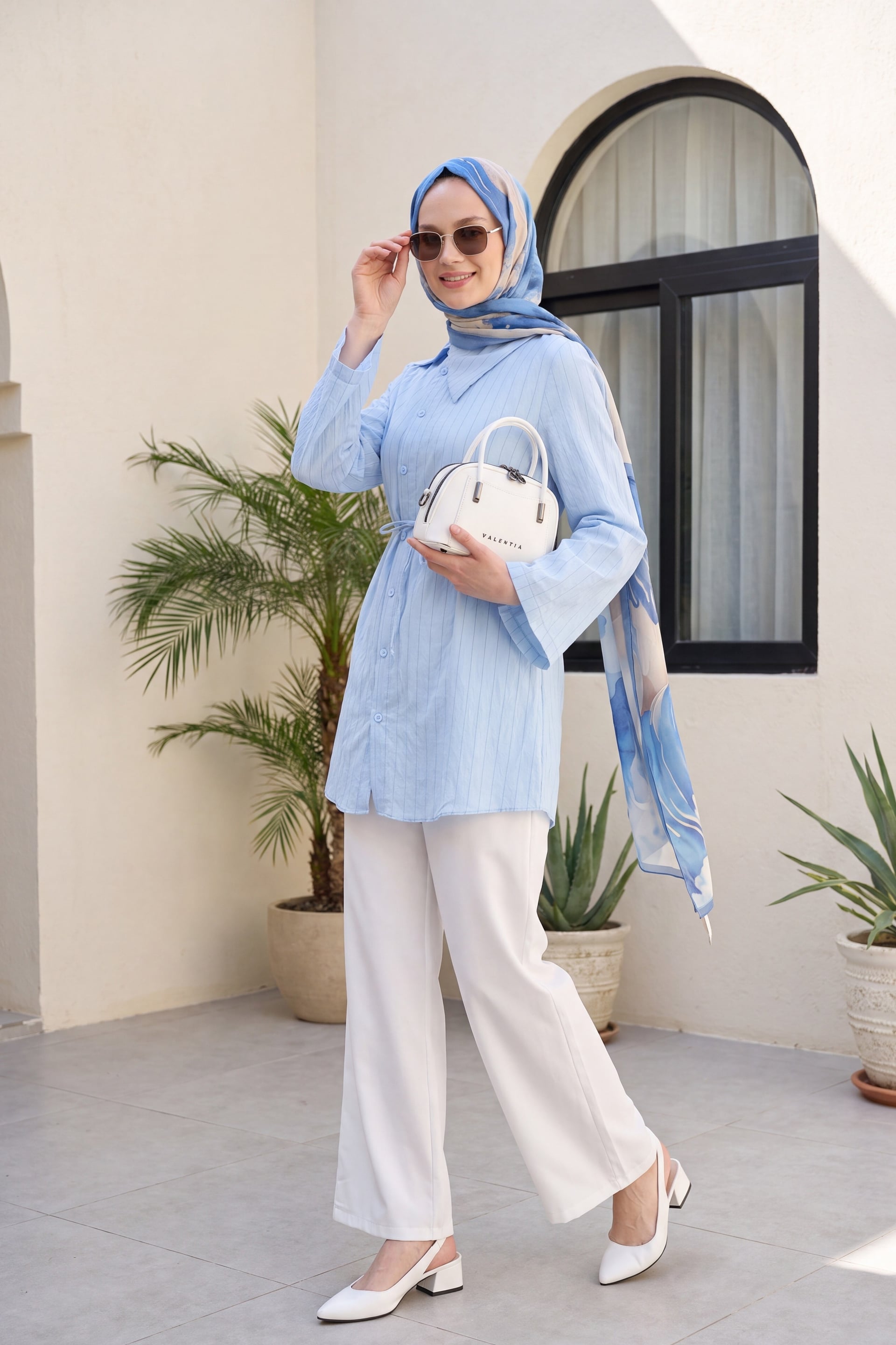 White Wide-Leg Linen-Look Drawstring Trousers - Podyumplus - by Peralane - photo 4