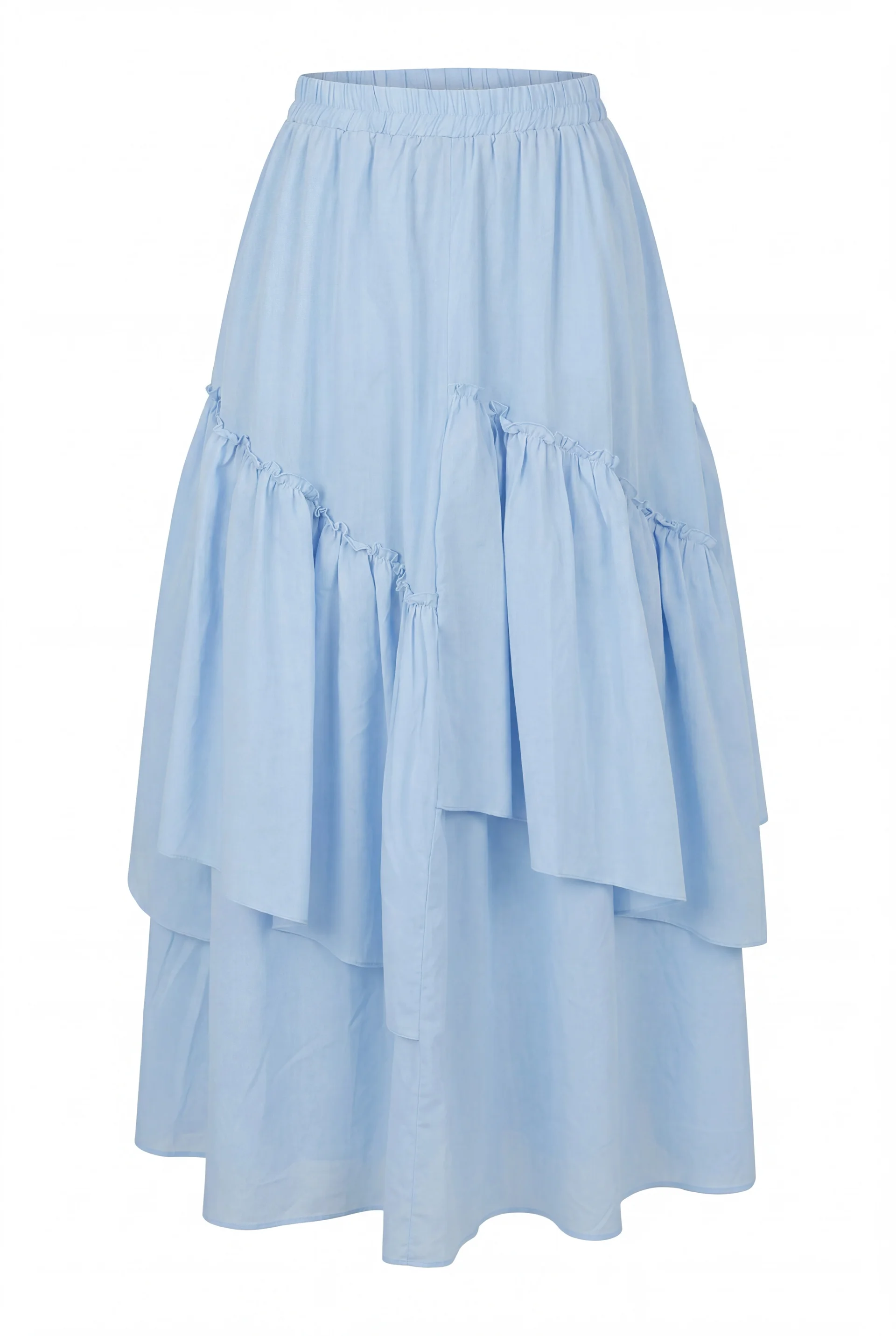 Elasticated Waist Asymmetric Ruffled Lined Voile Skirt - Light Blue - Podyumplus - by Peralane - photo 5
