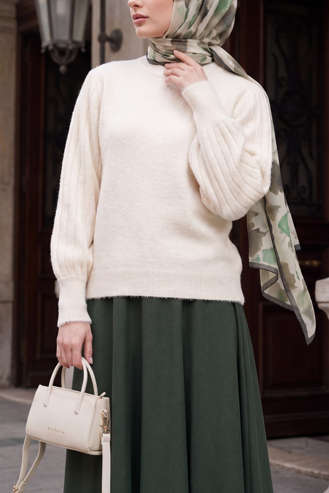 Women's Cream Balloon Sleeve Oversize Knit Sweater 15973 - Bigdart - by Peralane