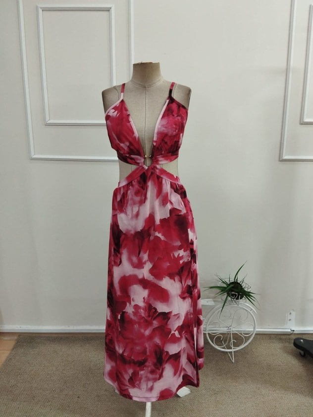 Women's Halter Neck Maxi Dress with Ring Detail and High Slit - Janes - by Peralane - photo 7
