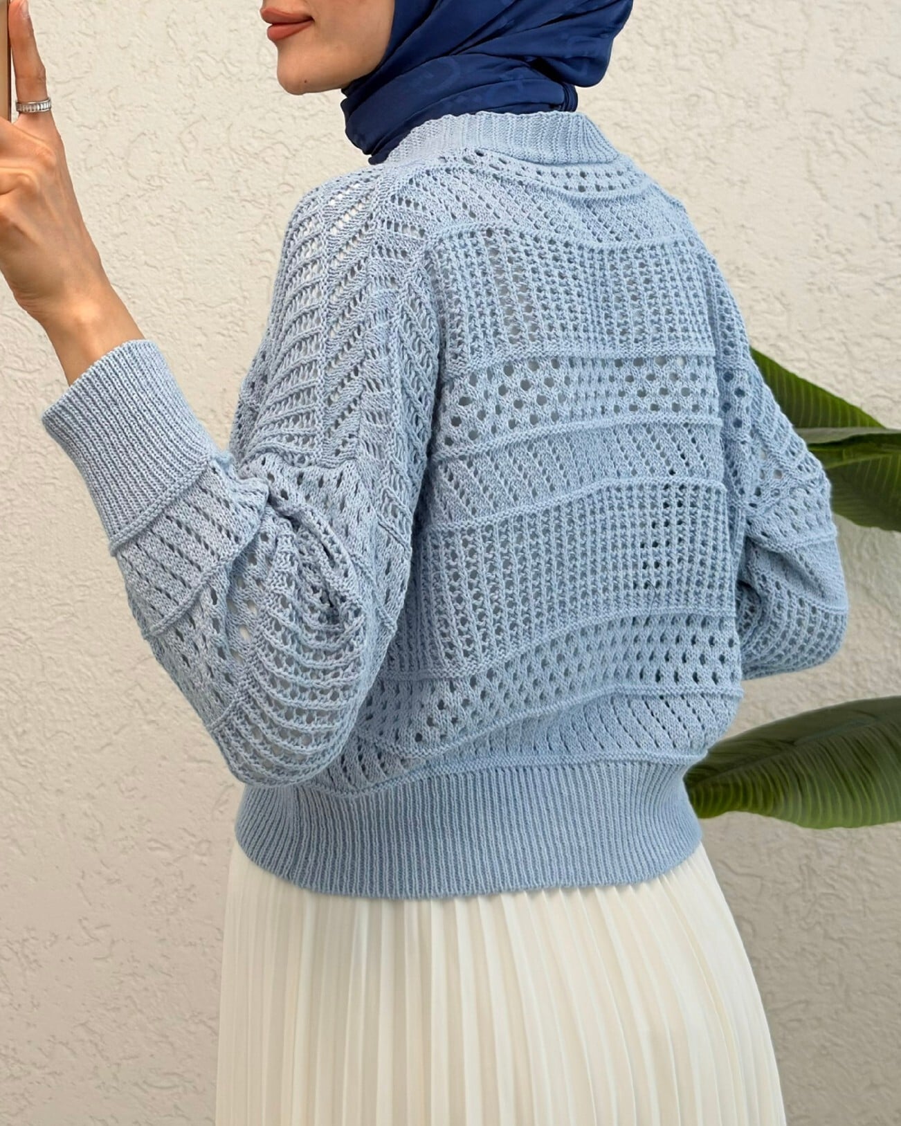 Light Blue Open-Knit Buttoned Cardigan for Women - Podyumplus - by Peralane - photo 6