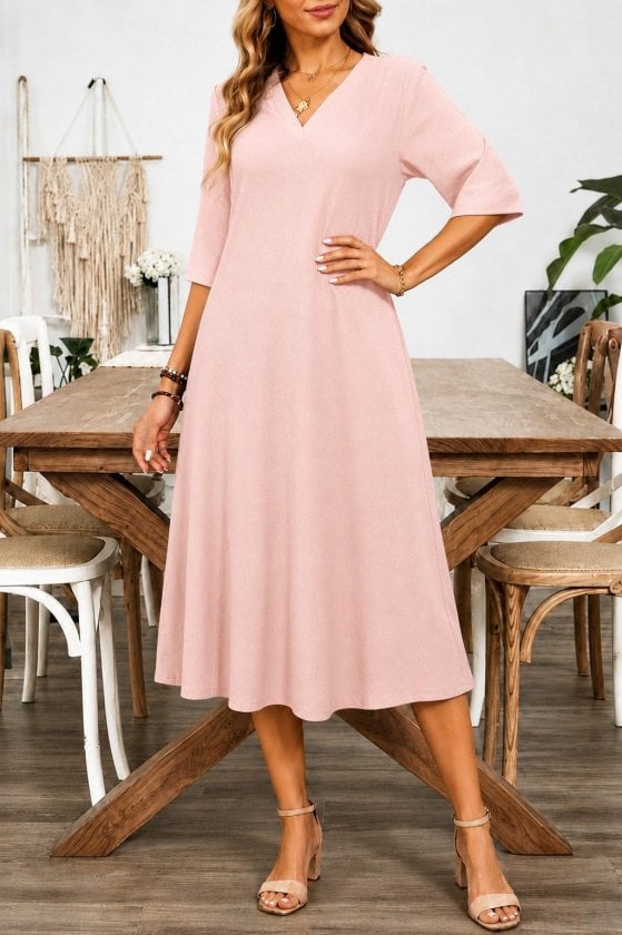 Women's Short-Sleeve V-Neck Crepe Midi Dress - Janes - by Peralane - photo 3