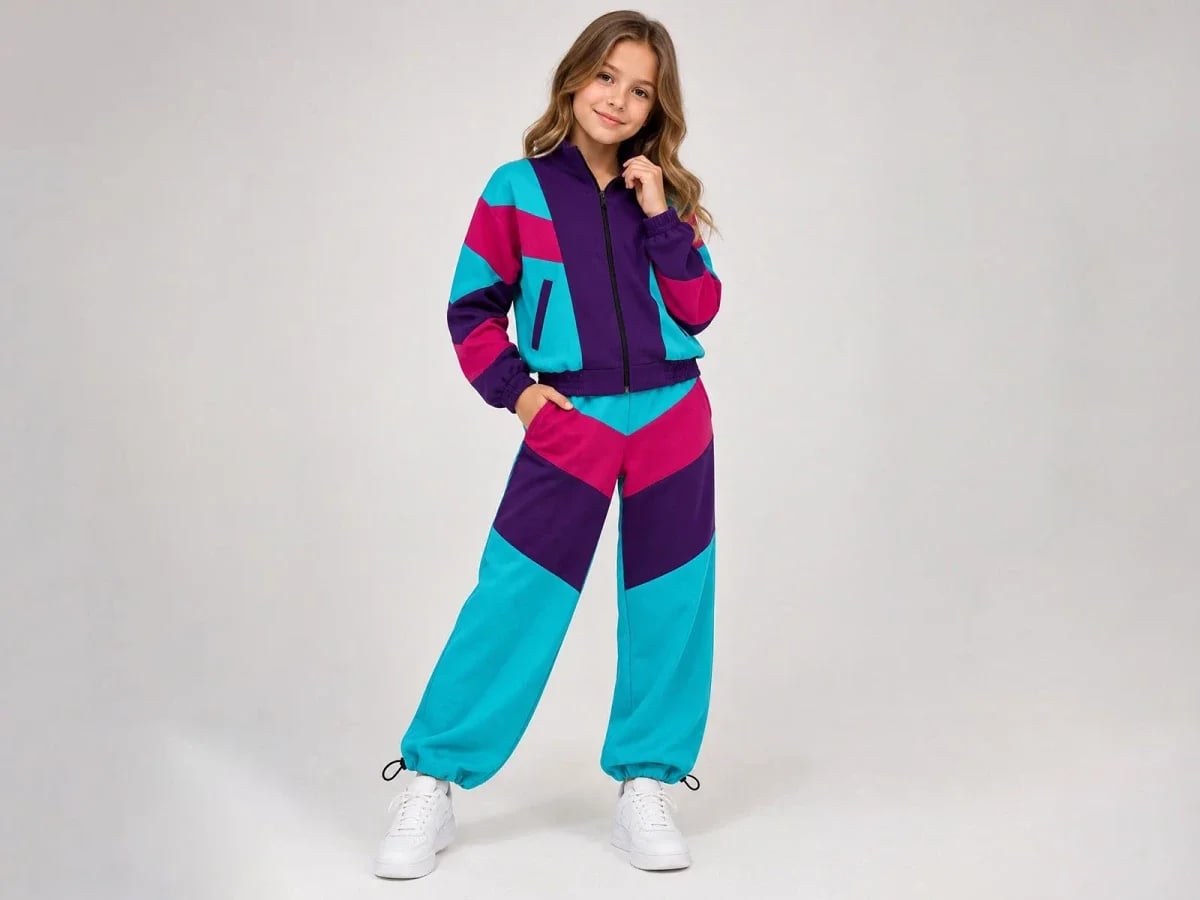 Girls' Color-Block Tracksuit Set with Zip-Up Jacket and Trousers - ÖZ Bebe - by Peralane