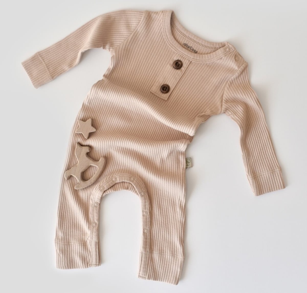 Baby Modal Long-Sleeve Romper with Wooden Star and Rocking Horse Decor - Babycosy - by Peralane