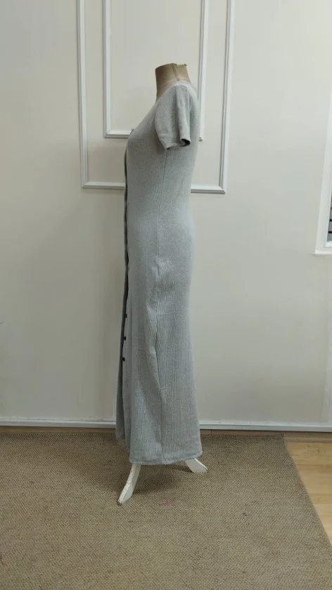 Women's Short Sleeve V-Neck Front Button Ribbed Knit Maxi Dress - Janes - by Peralane - photo 6