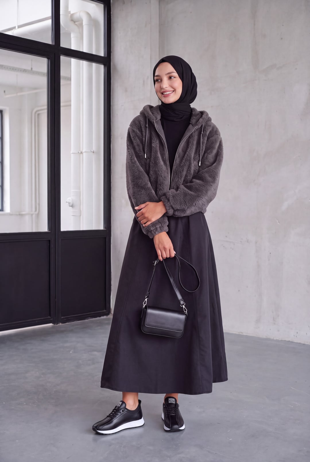 Hooded Plush Crop Jacket - Anthracite - Bigdart - by Peralane - photo 2