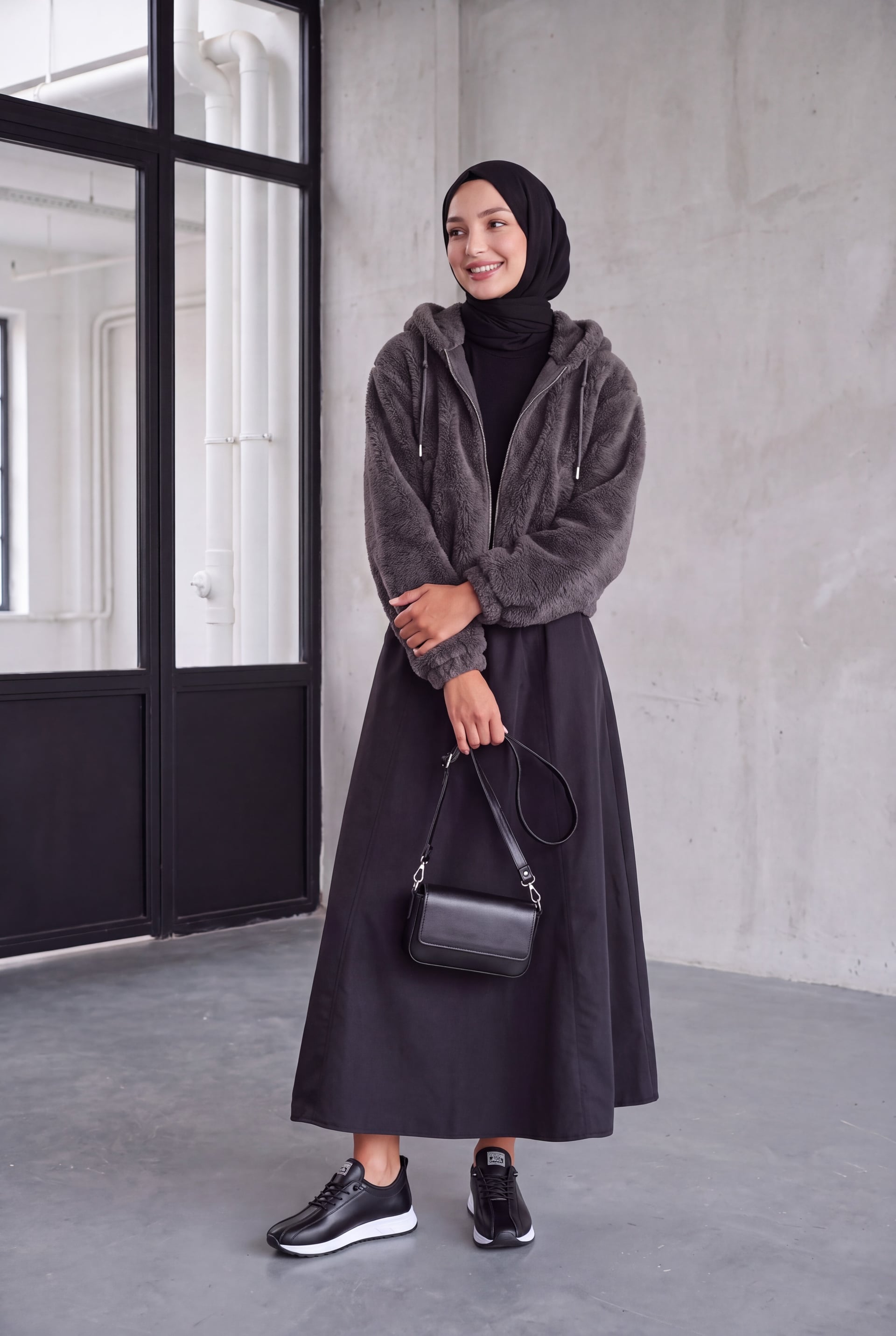 Hooded Plush Crop Jacket - Anthracite - Bigdart - by Peralane - photo 2