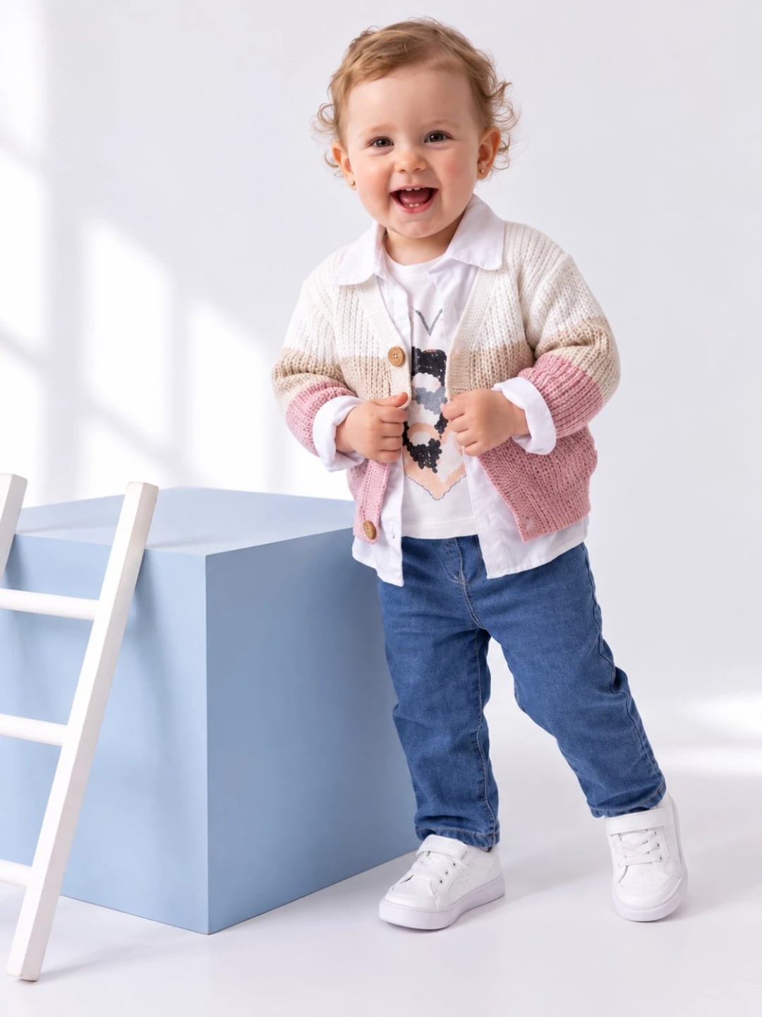 Baby Girl Knit Cardigan, T-Shirt and Jeans Set of 4 - Has Bereket - by Peralane
