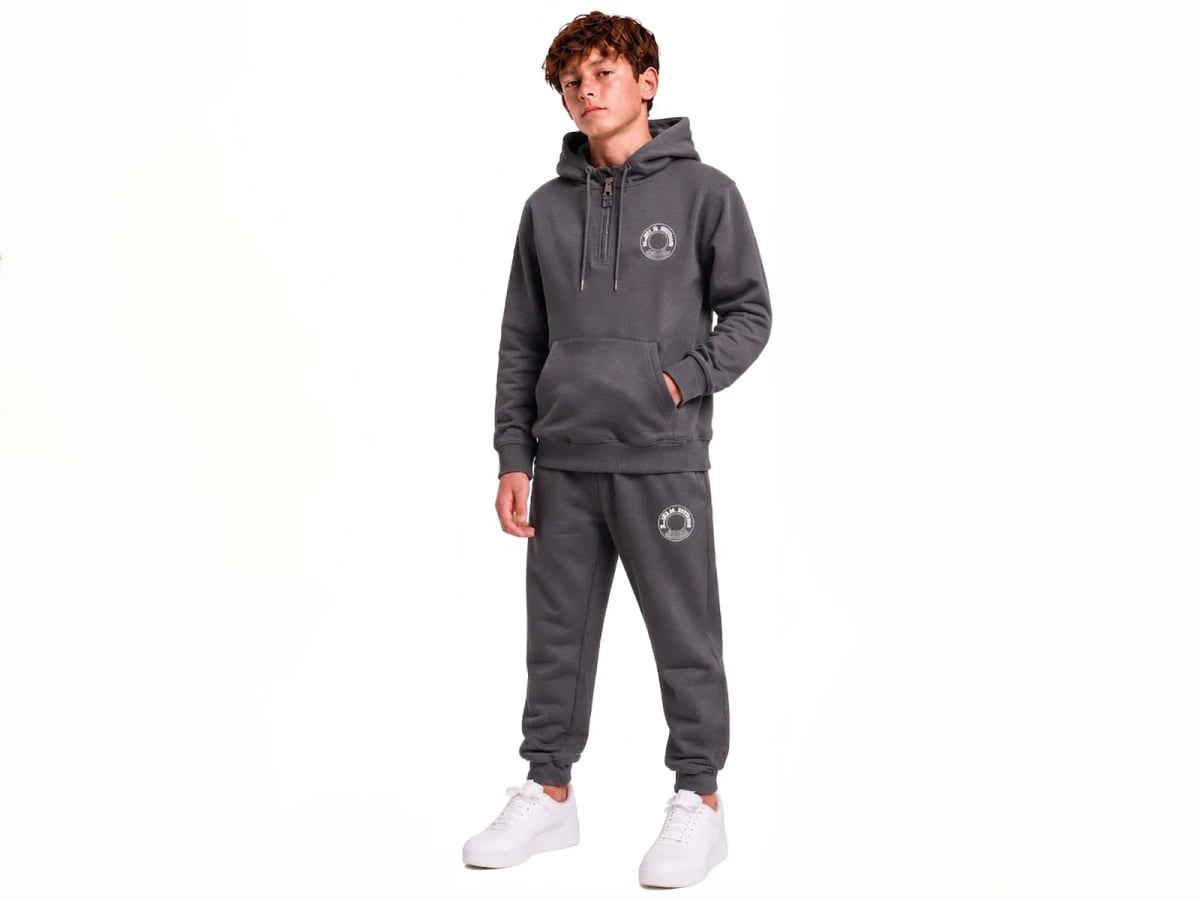 Charcoal Grey Boys' Hooded Tracksuit Set with Graphic Print - Koska - by Peralane