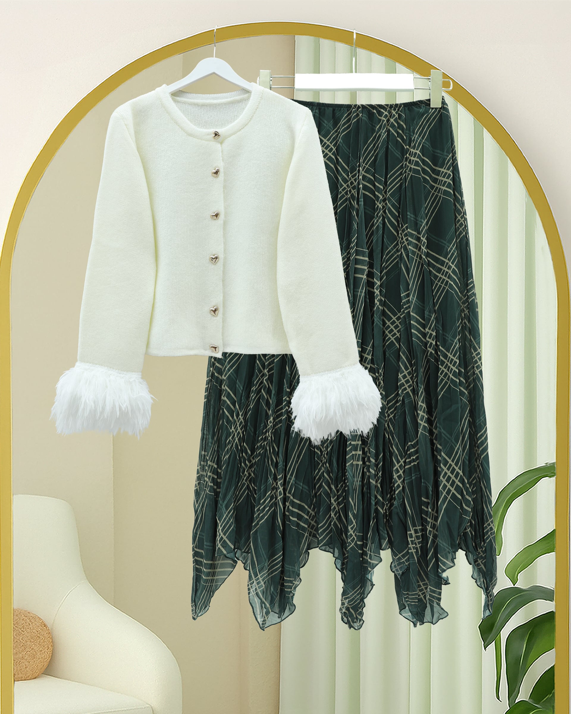 Asymmetric Cut Lined Chiffon Skirt - Khaki - Podyumplus - by Peralane - photo 2