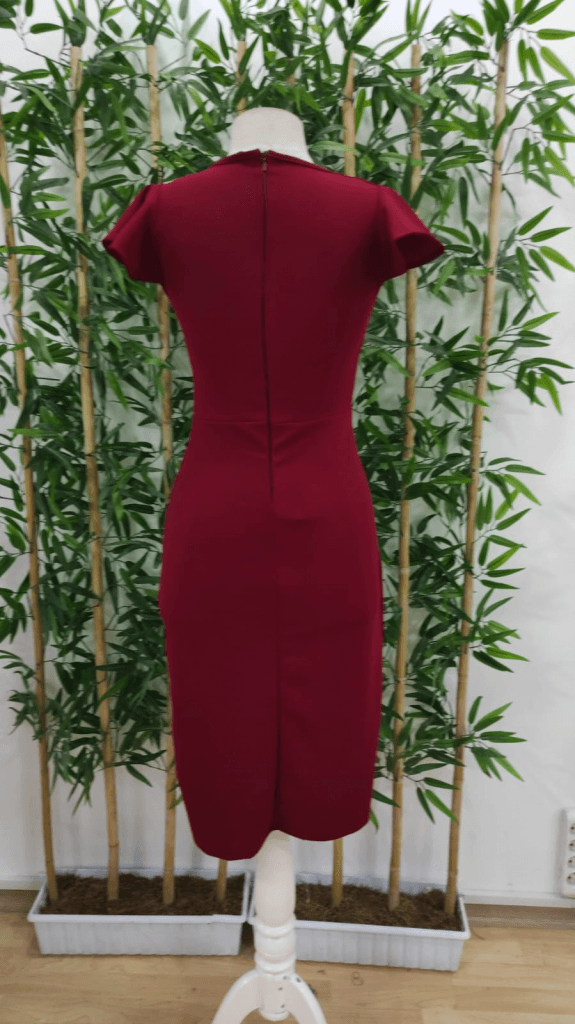 Women's Short Sleeve Heart Neckline Side Ruched Midi Crepe Dress - Janes - by Peralane - photo 7