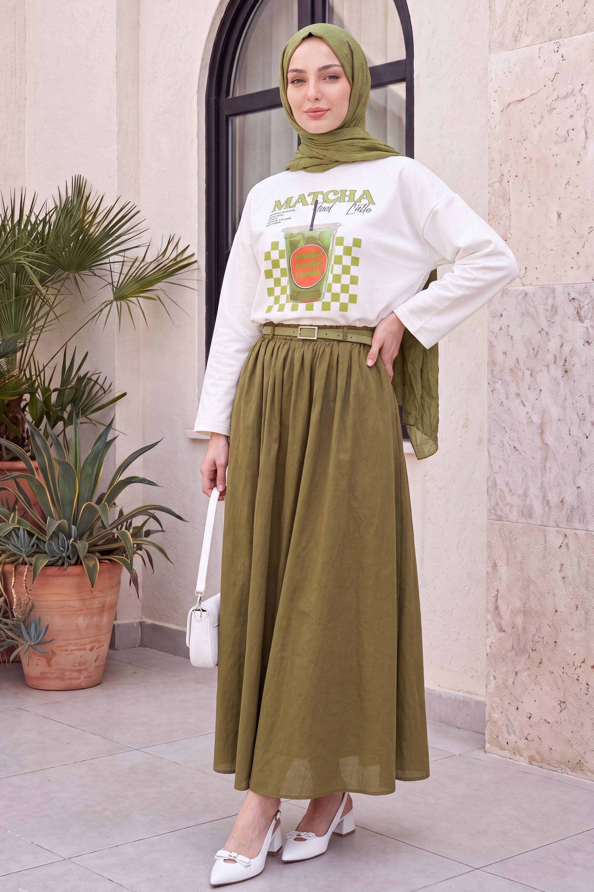 Matcha Print Crew Neck Oversize 2-Thread Fleece Sweatshirt - Ecru - Podyumplus - by Peralane - photo 4
