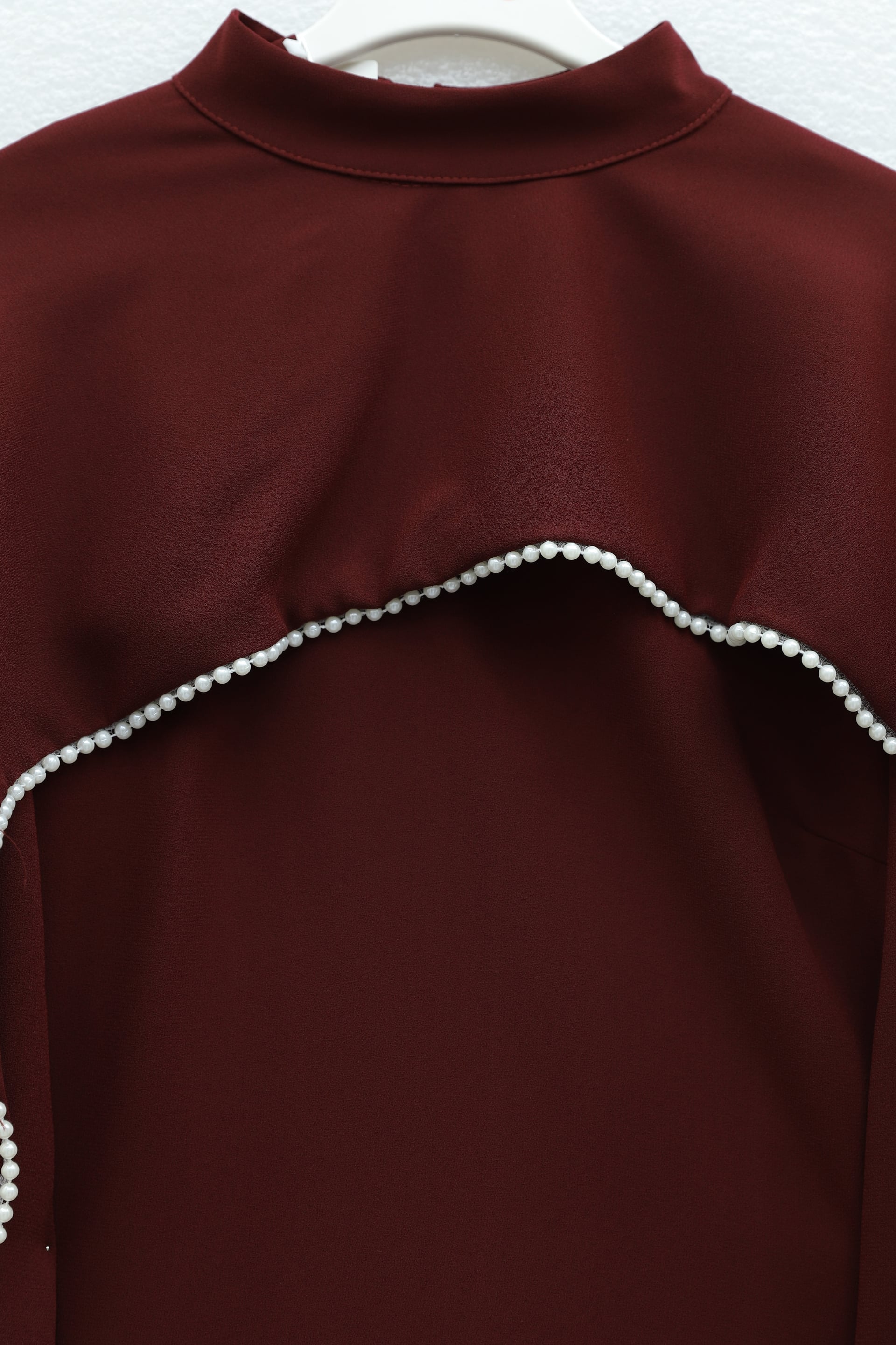 Burgundy Abaya Dress with Pearl Details and Detachable Cape - Podyumplus - by Peralane - photo 9