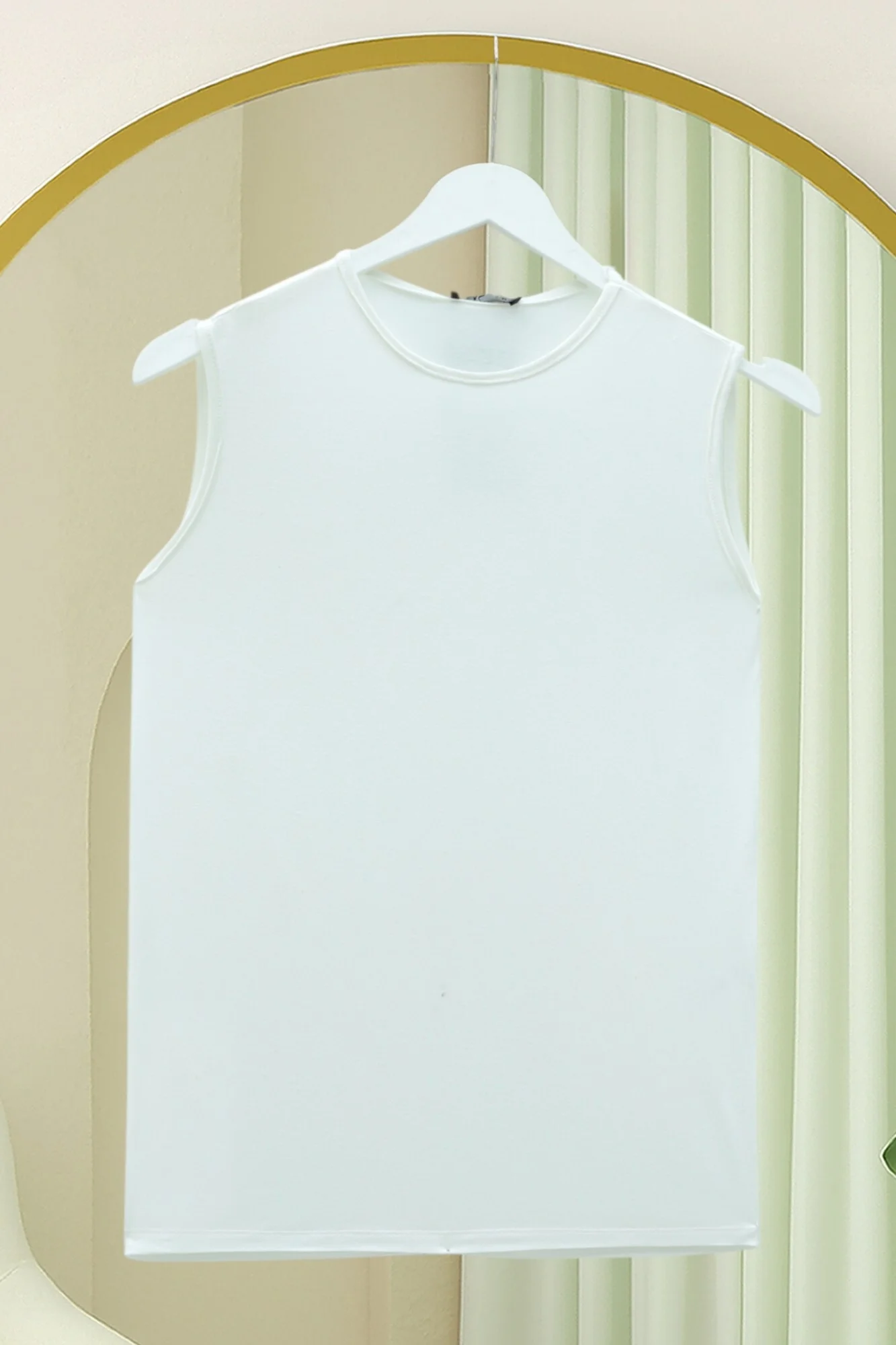 Sleeveless Crew Neck Knit T-Shirt - Ecru - Podyumplus - by Peralane - photo 3