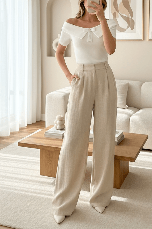 Ribbon Detail Knitted Blouse 949 - White - Bigdart - by Peralane
