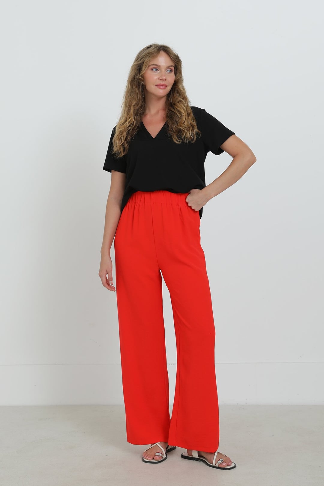 Women's Wide-Leg High-Waist Trousers in Coral - Puane - by Peralane
