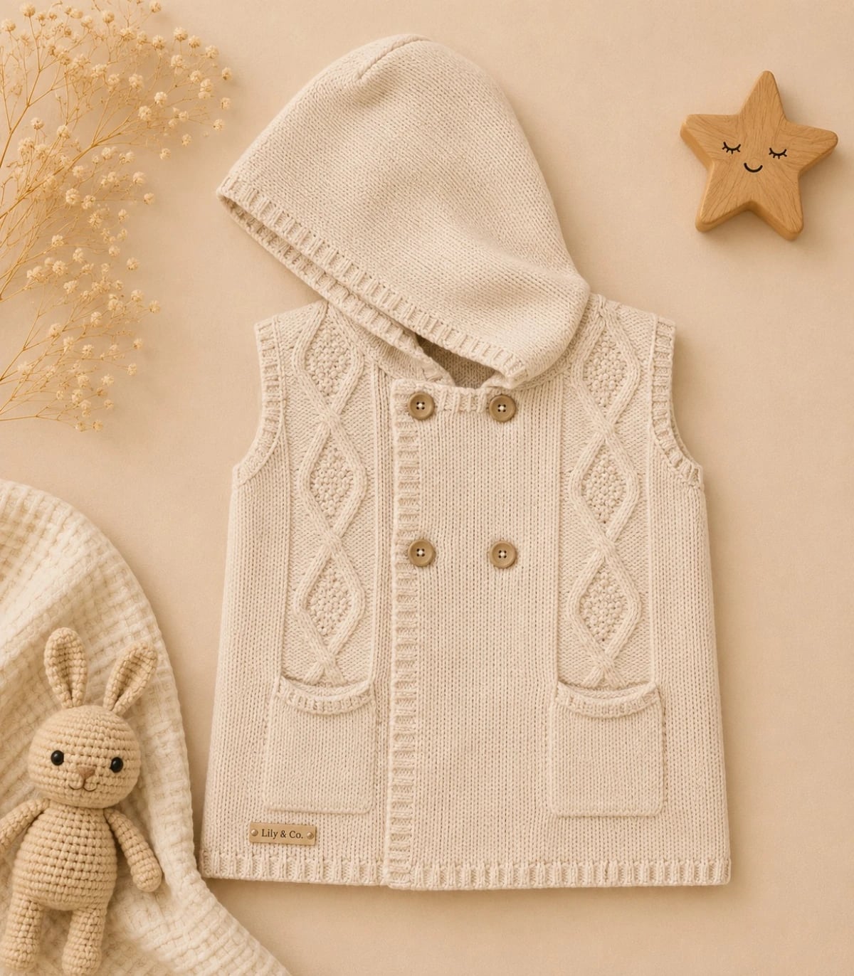 Knitted Hooded Baby Vest - Pack of 3 (Cream) - Has Bereket - by Peralane