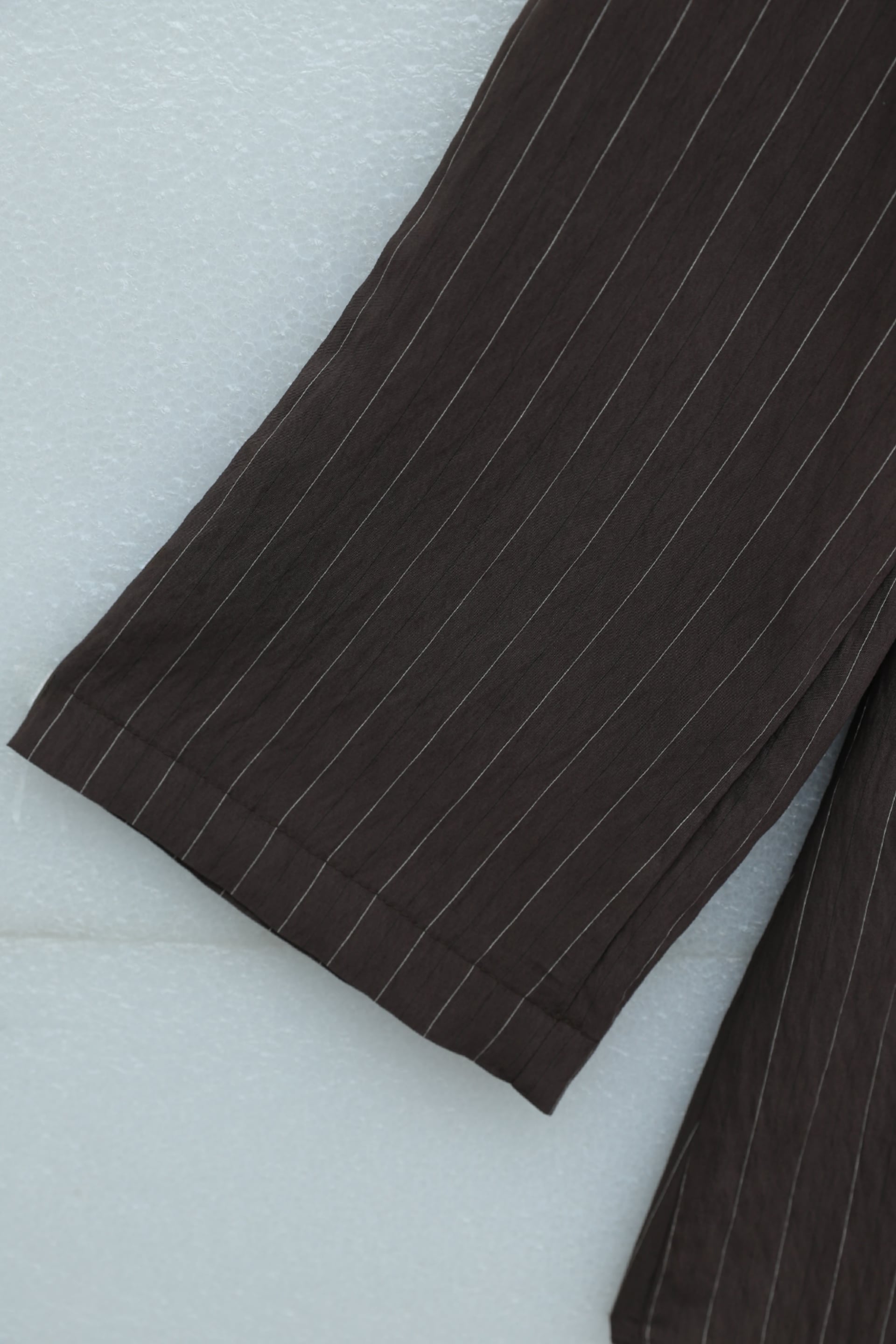 Women's Crinkle Pinstripe Side-Collar Blouse with Tie Belt - Brown - Podyumplus - by Peralane - photo 4