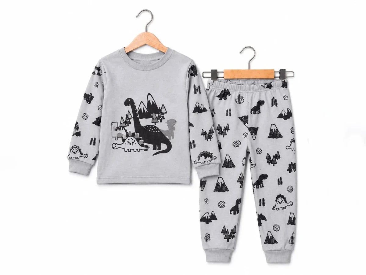 Dino Print Boys' Pyjama Set - Light Grey (Pack of 3) - Supermini - by Peralane
