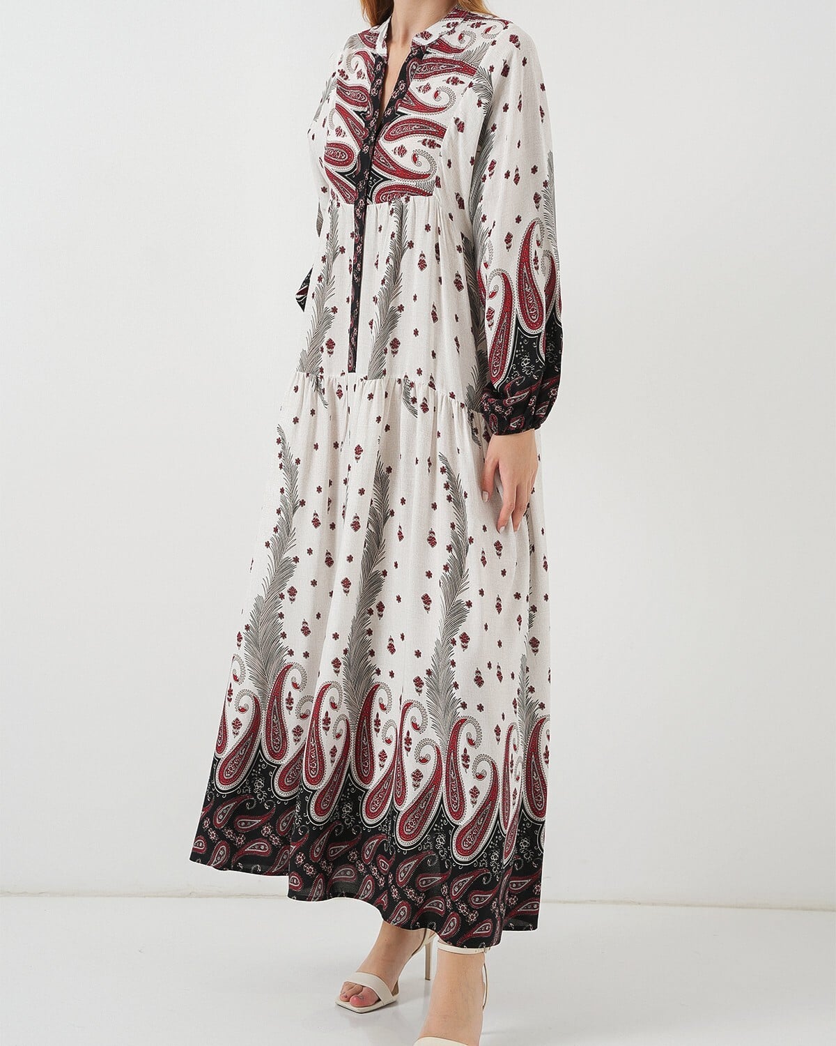 Women's Patterned Long Modest Dress 2585 - Red - Bigdart - by Peralane - photo 5