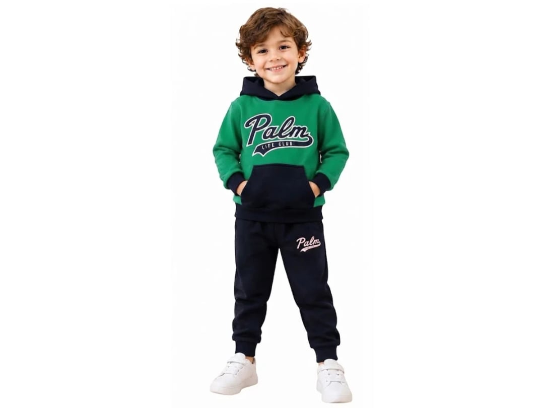 Boys' Hooded Tracksuit Set with Palm Print - Green - Palm Life - by Peralane