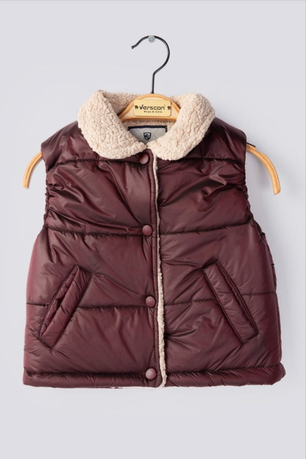 Boys' Quilted Burgundy Sherpa-Collar Vest - Verscon - by Peralane