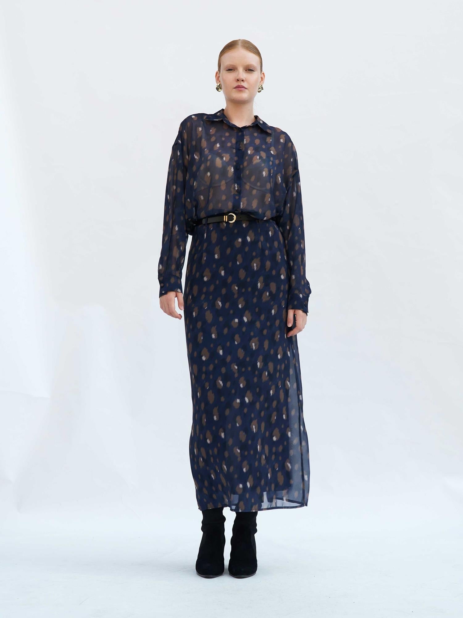 Navy Sheer Blouse with Abstract Print - Lefon - by Peralane - photo 2