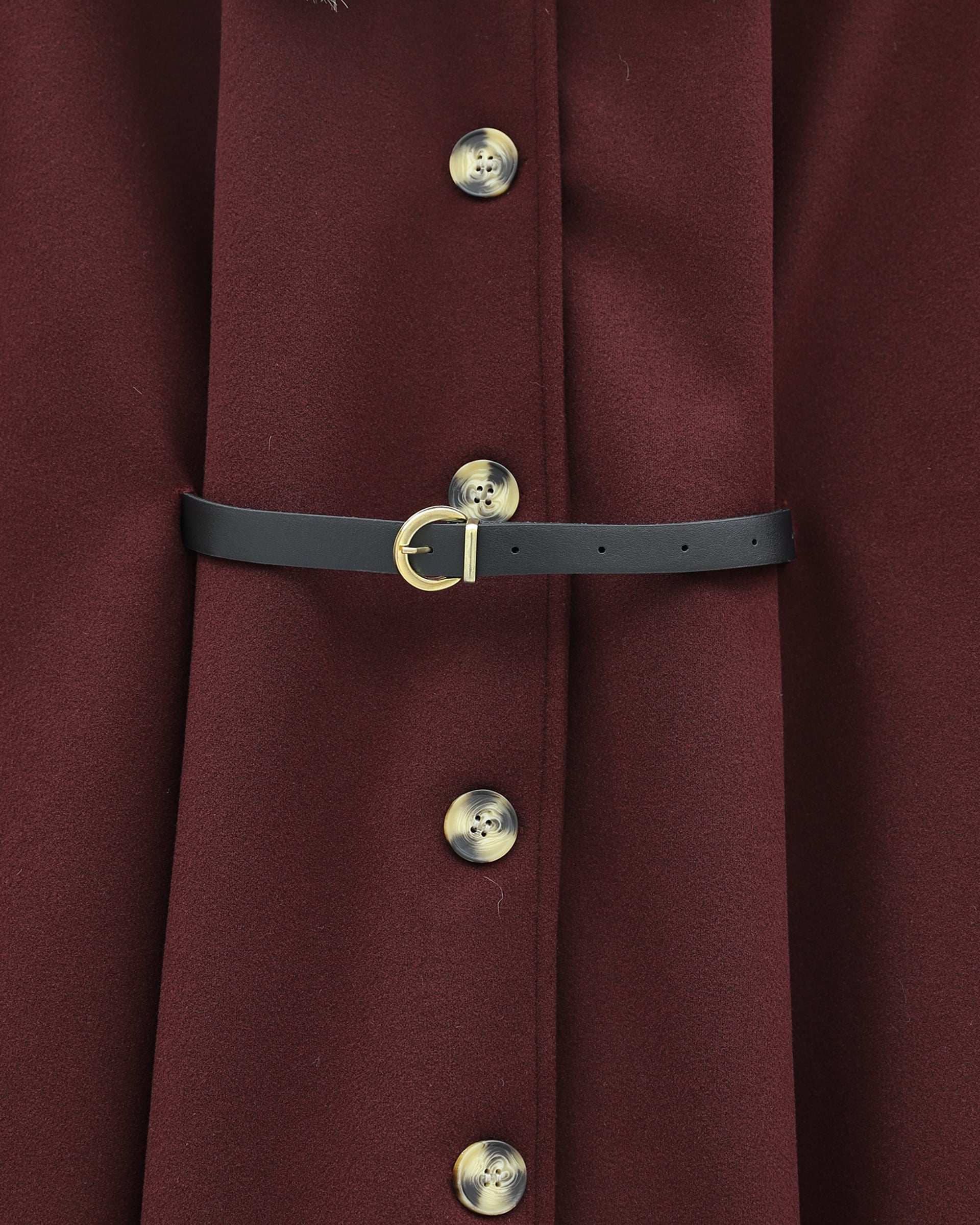 Faux Fur Collar Belted Button Cape Coat - Burgundy - Podyumplus - by Peralane - photo 4