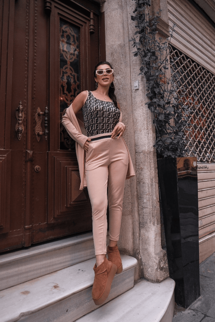 Women's Three-Piece Knit Loungewear Set - Beige - Janes - by Peralane - photo 3