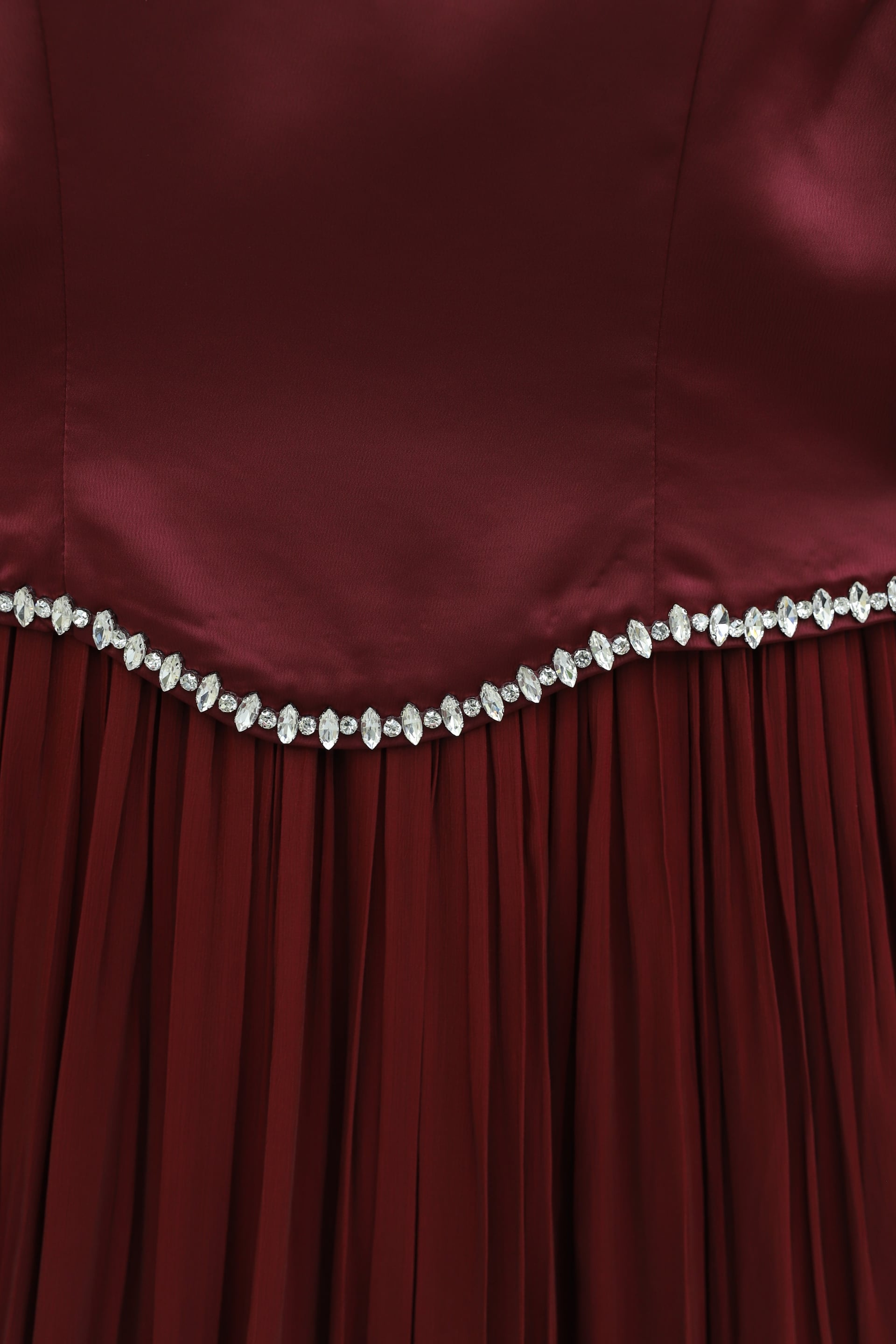 Satin Top and Sequined Chiffon Skirt Evening Dress with Stone Details - Bordeaux - Podyumplus - by Peralane - photo 4