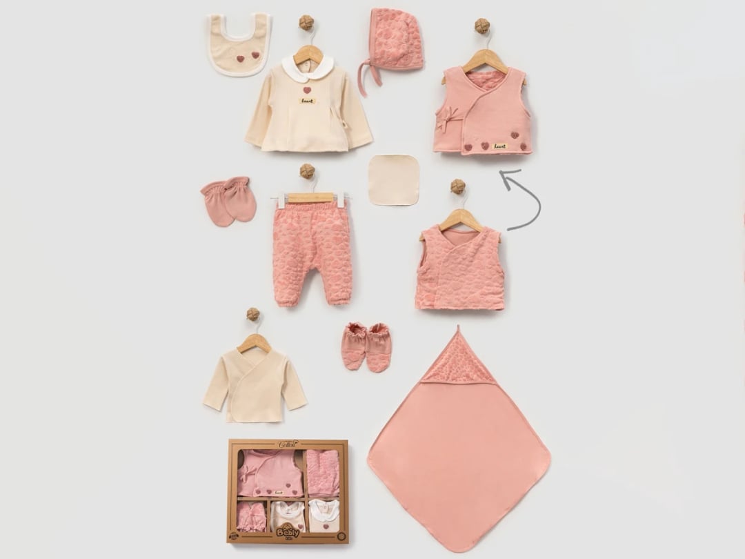 Heart Embroidered 10-Piece Baby Girl Hospital Exit Set - Bebly - by Peralane
