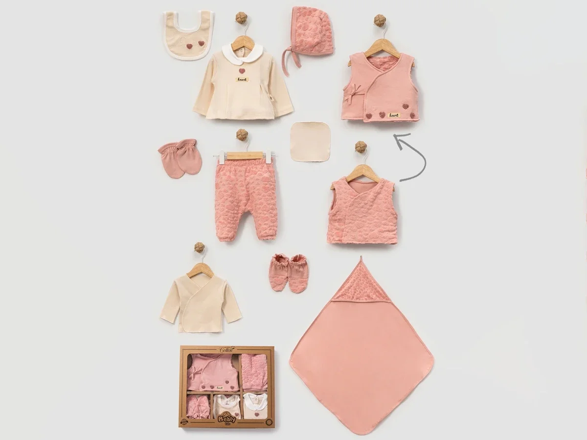 Heart Embroidered 10-Piece Baby Girl Hospital Exit Set - Bebly - by Peralane